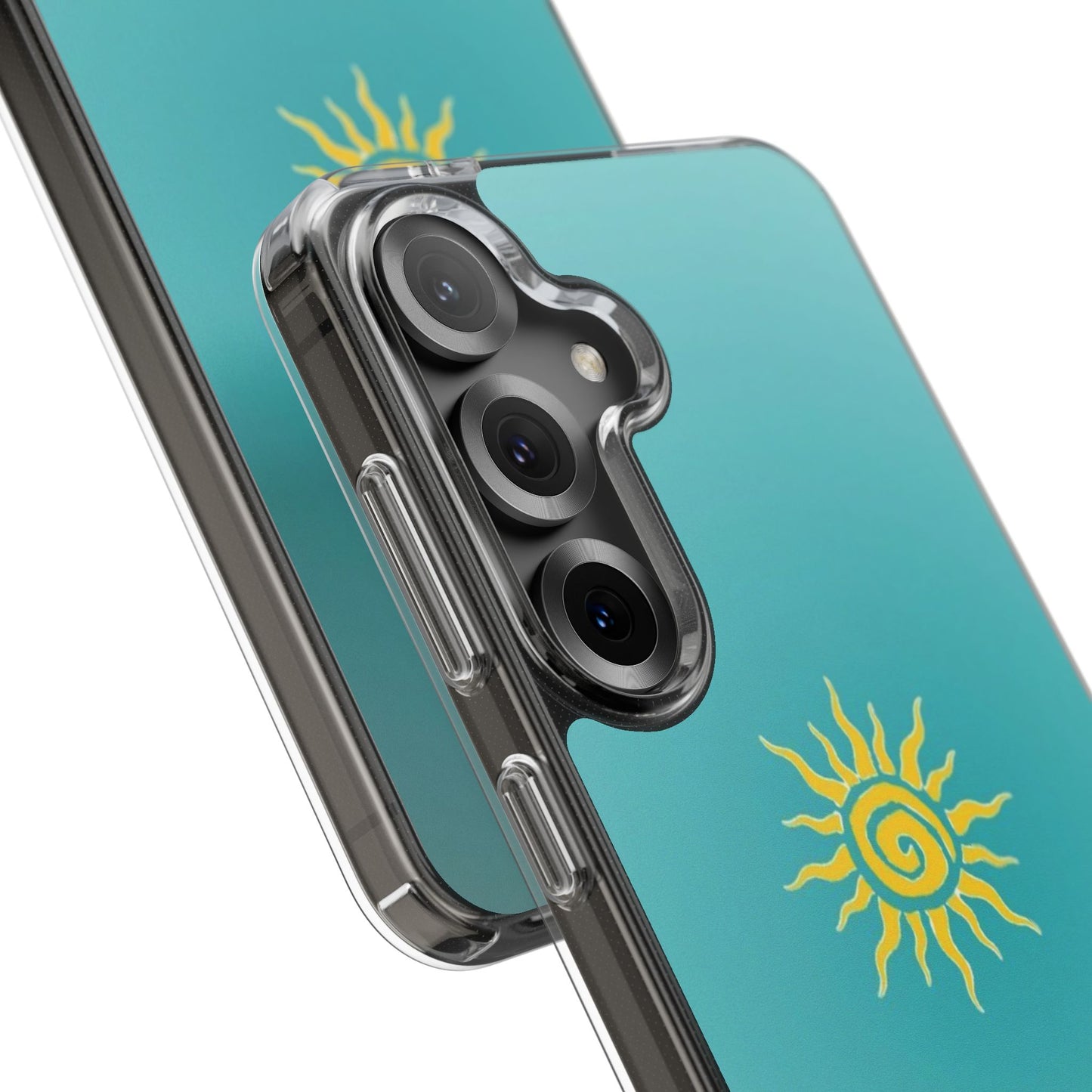 Clear Impact-Resistant Phone Case — Yellow Sun on Teal Gradient