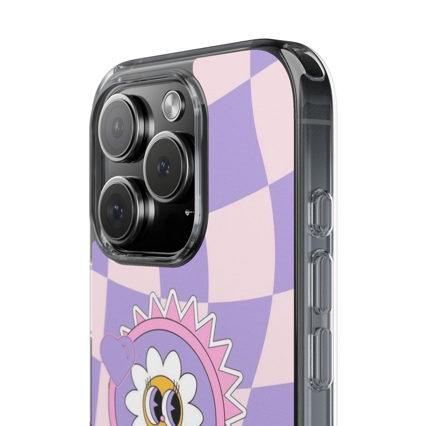 Clear Impact-Resistant Case — Cute Purple Checkerboard Dino with 'Mulu'