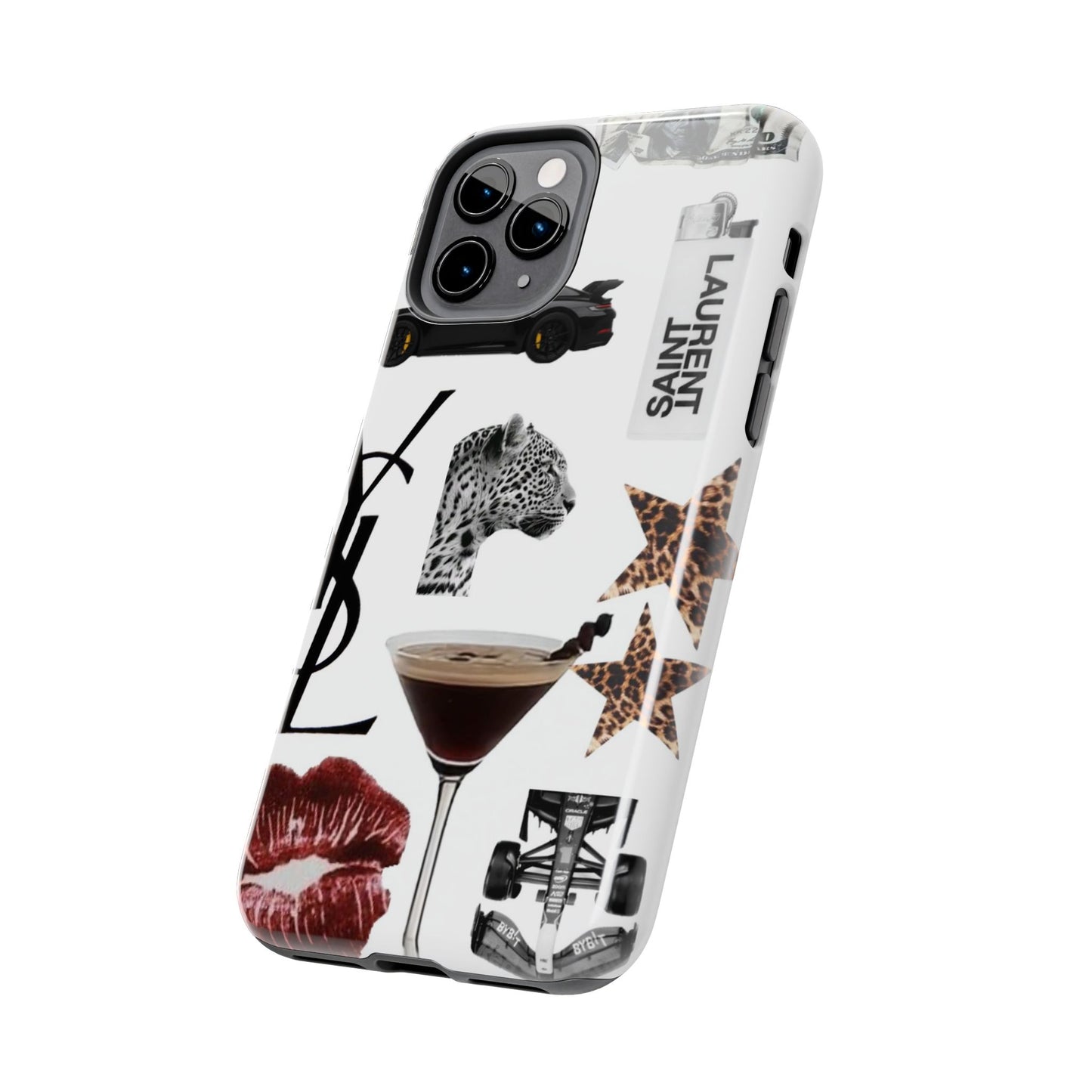 Tough Phone Case — Luxe Fashion Collage with Leopard, Martini & Kiss Print