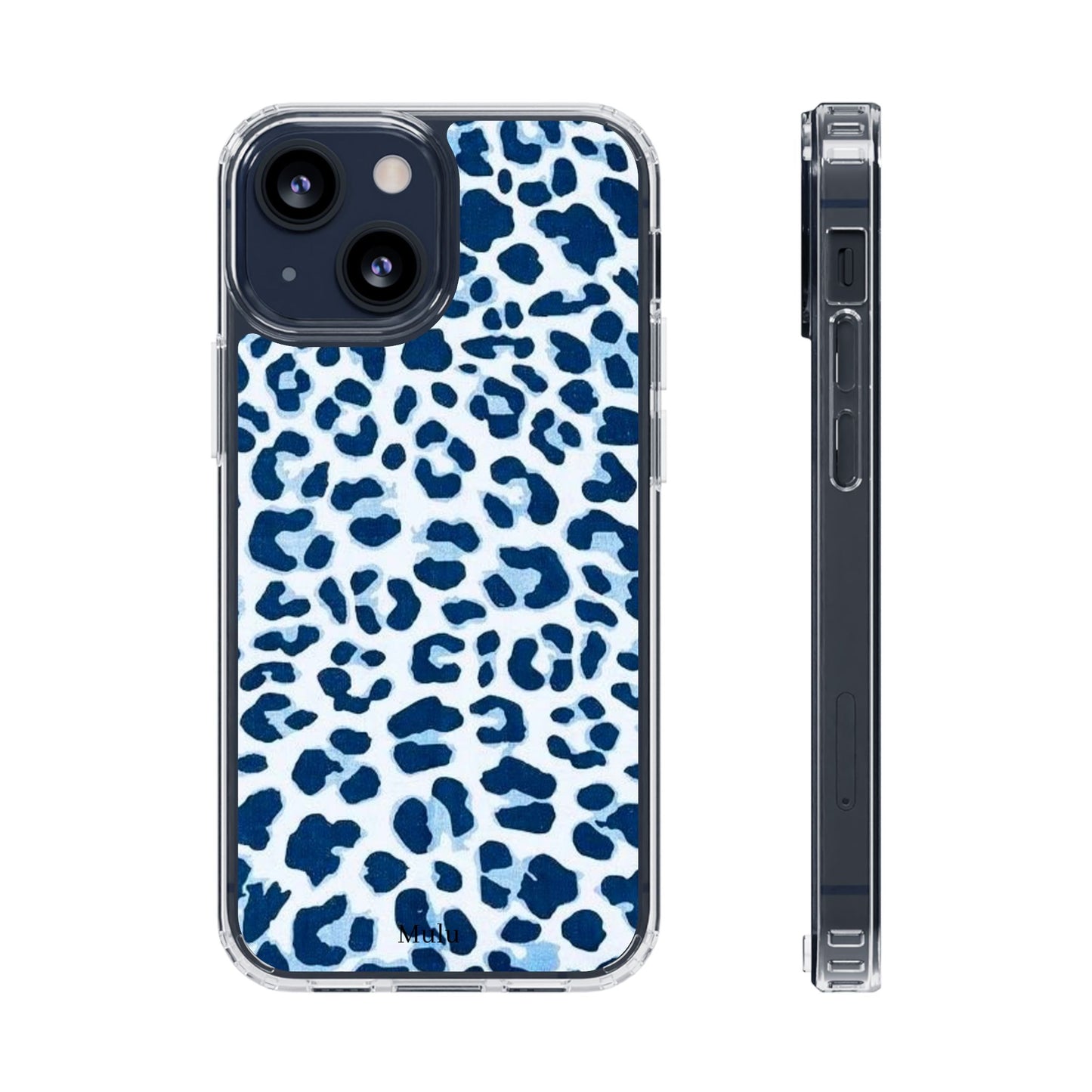 Clear Impact-Resistant Phone Case — Blue Watercolor Leopard Print