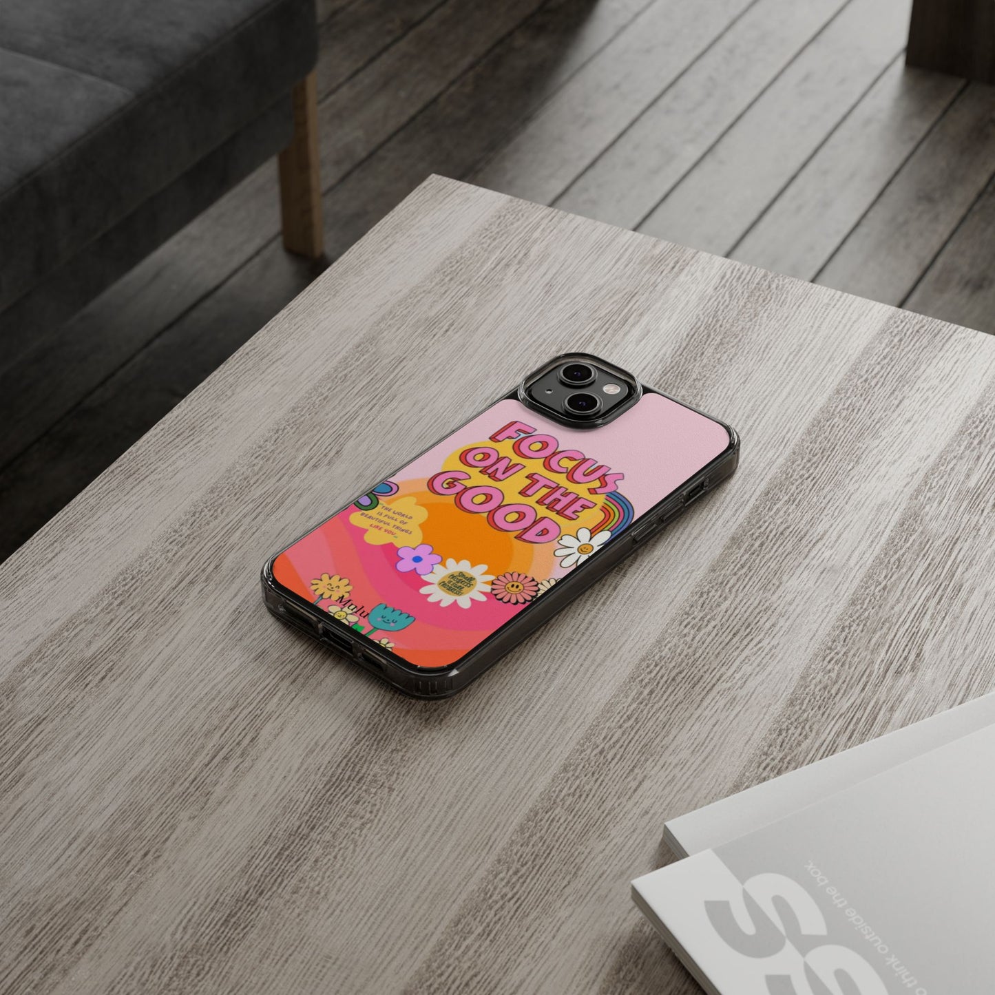 Clear Impact-Resistant Case — "Focus On The Good" Retro Floral Phone Cover