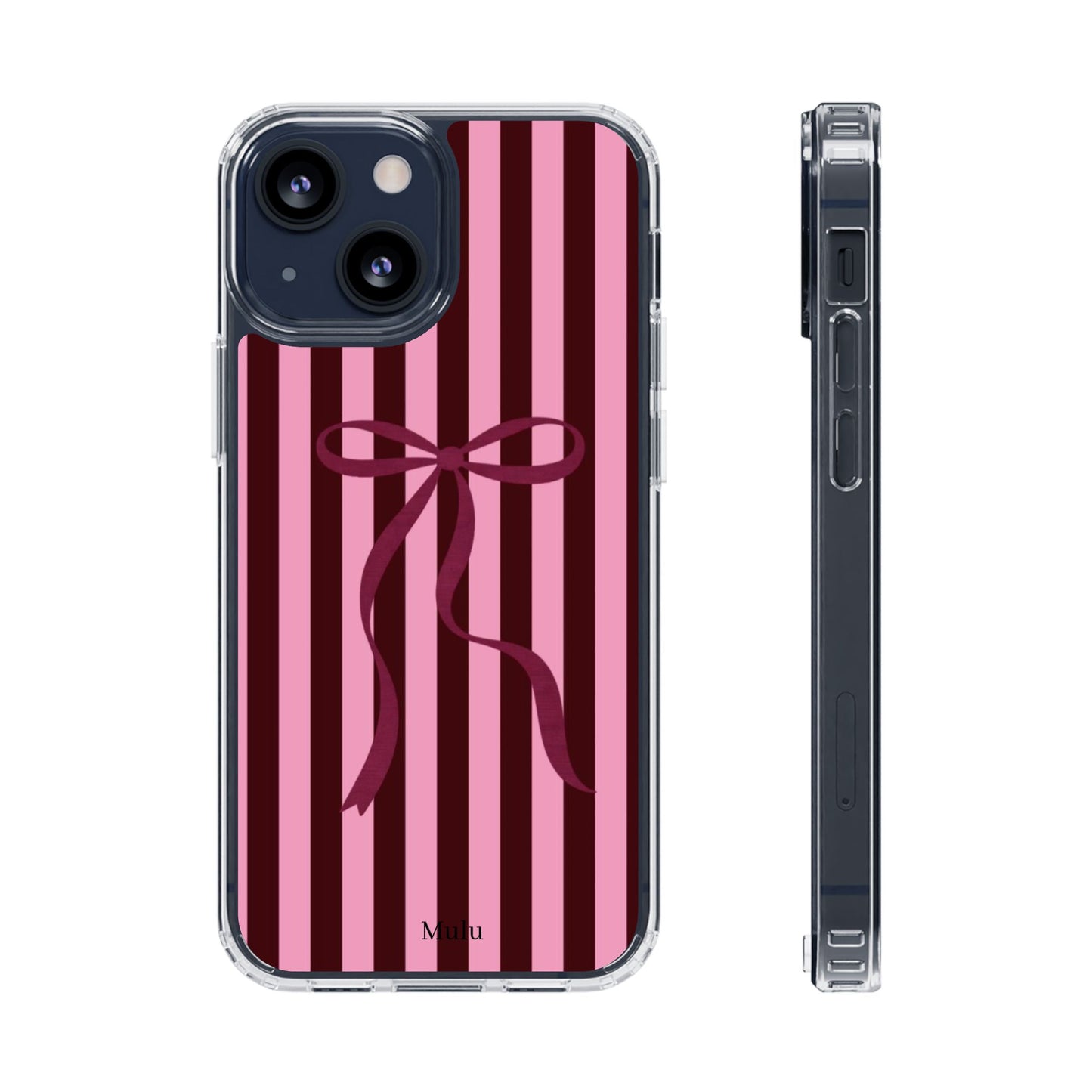 Pink Striped Ribbon Clear Impact-Resistant Phone Case