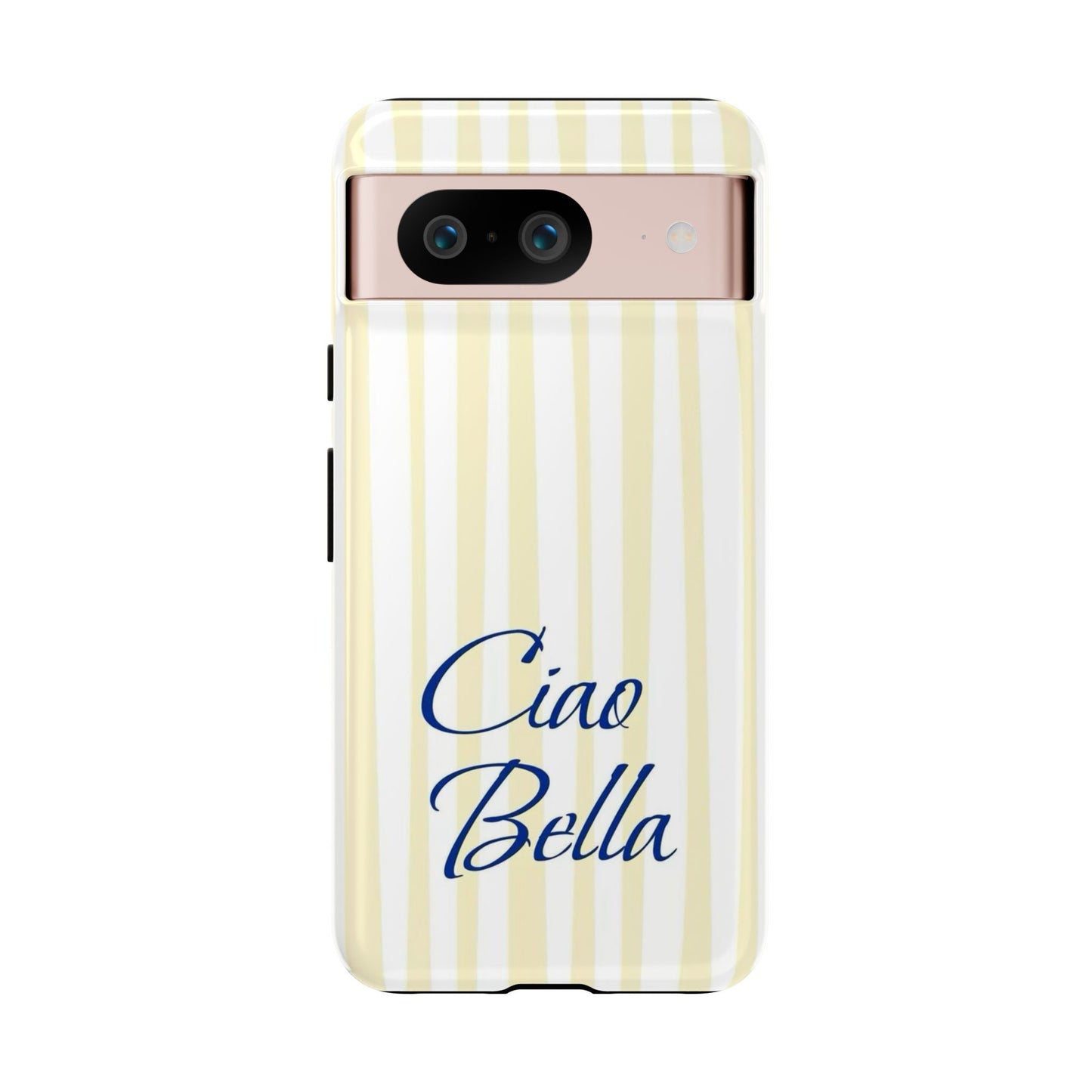 Ciao Bella Phone Case – Striped Elegant Italian Script Protective Cover
