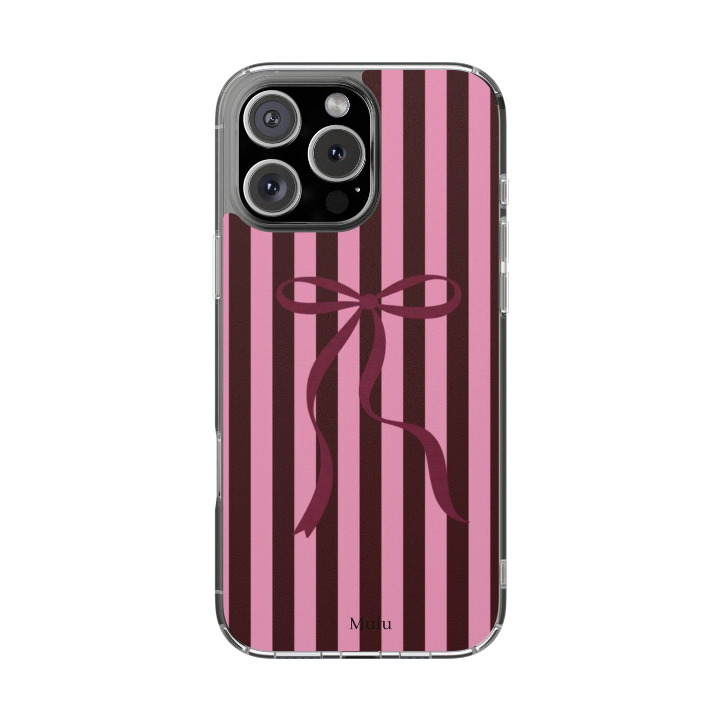 Pink Striped Ribbon Clear Impact-Resistant Phone Case
