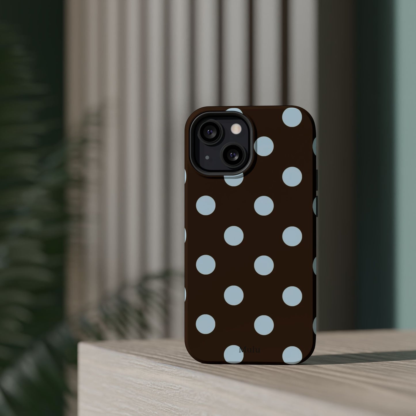 Polka Dot Magnetic Phone Case — Brown with Light Blue Dots, Impact-Resistant