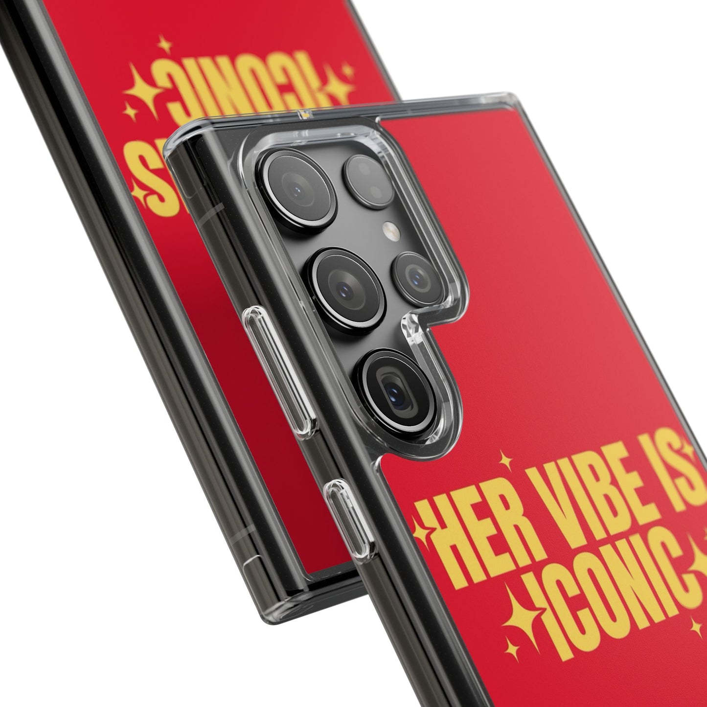 Clear Impact-Resistant Phone Case — "Her Vibe Is Iconic" Red Protective Cover