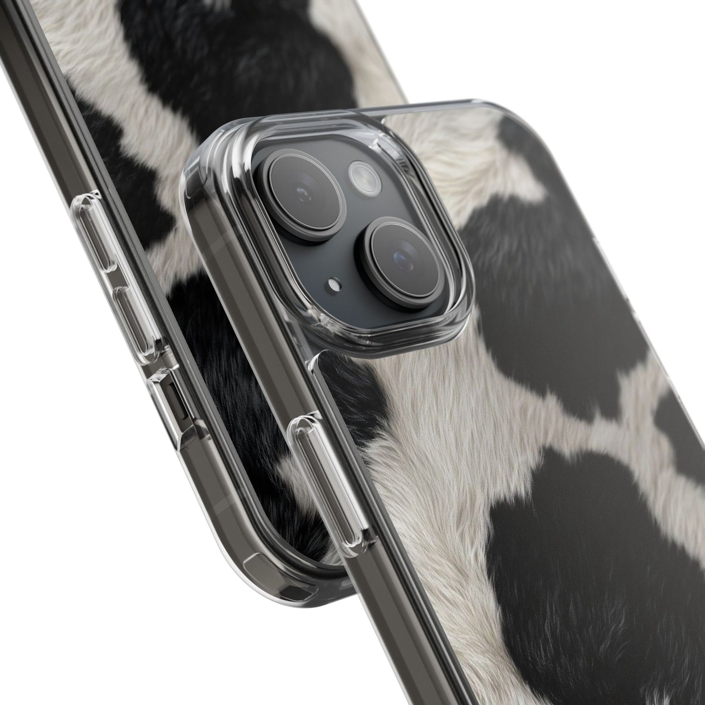 Cow Print Clear Impact Phone Case — Faux Fur Black & White Protection