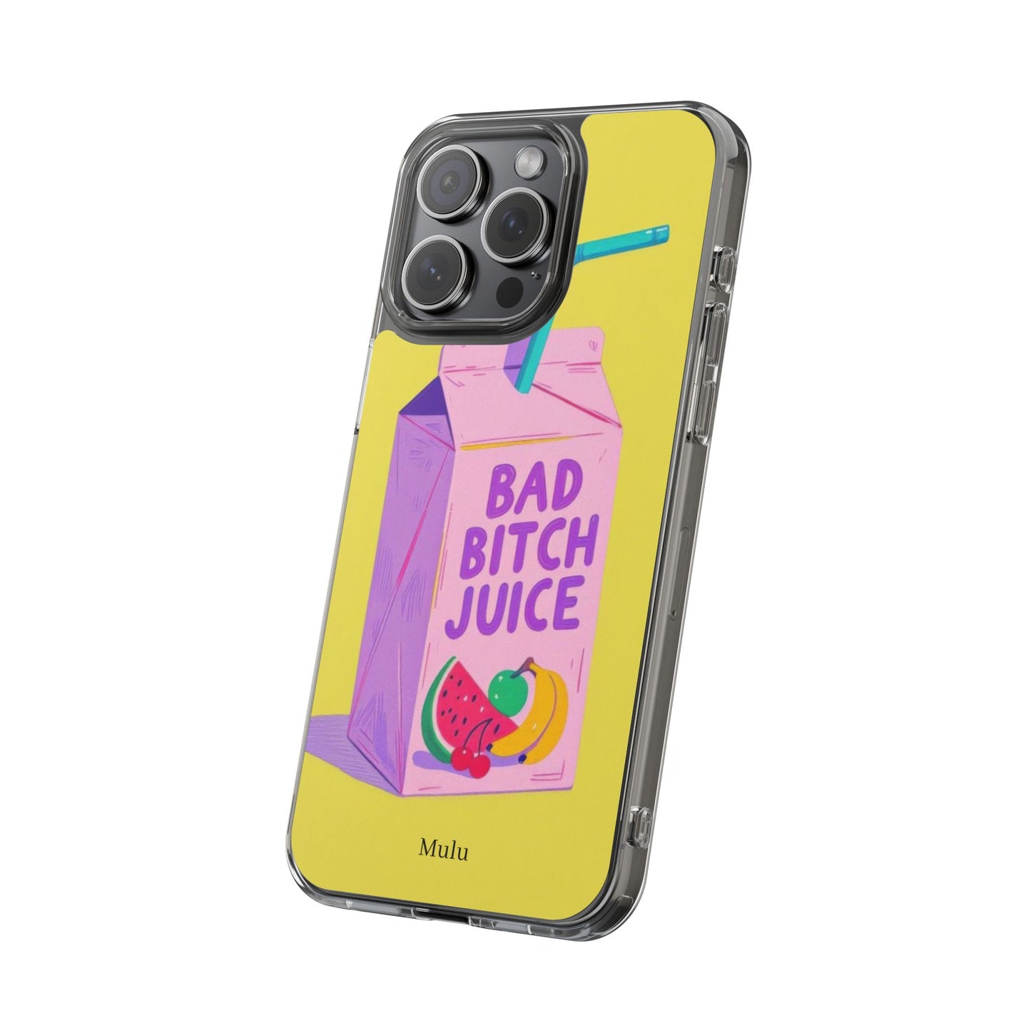 Clear Impact-Resistant Phone Case — "Bad Bitch Juice" Cartoon Juice Box Design