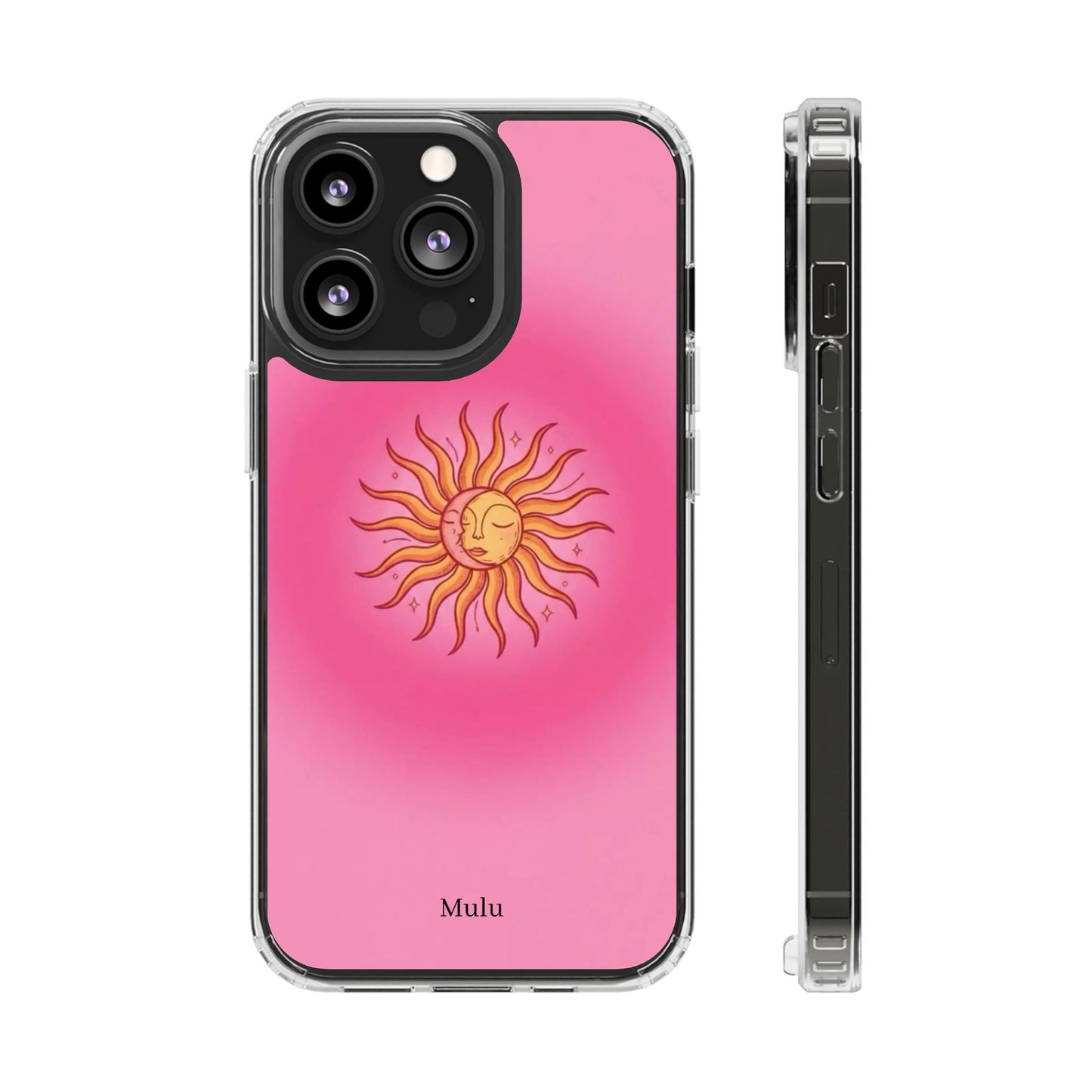 Pink Sun Phone Case — Radiant Sunburst Impact-Resistant Clear Case