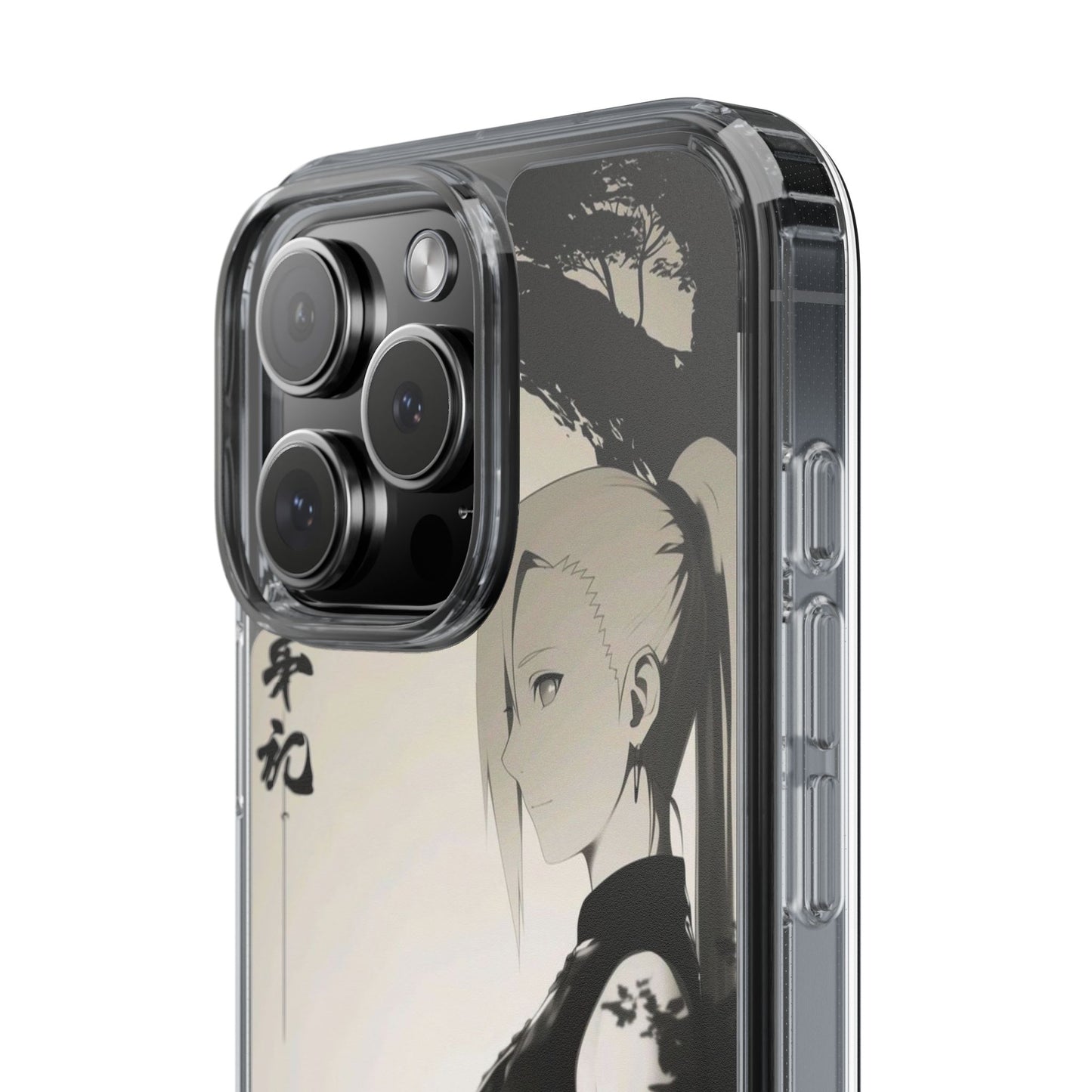 Anime Samurai Clear Phone Case — Monochrome Sumi-E Style