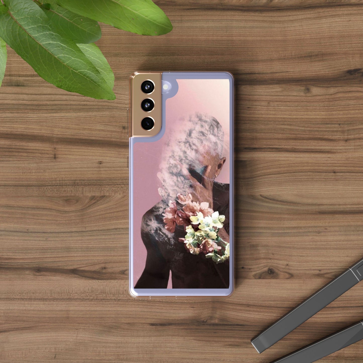 Clear Phone Case — Pink Floral Smoke Art iPhone Case
