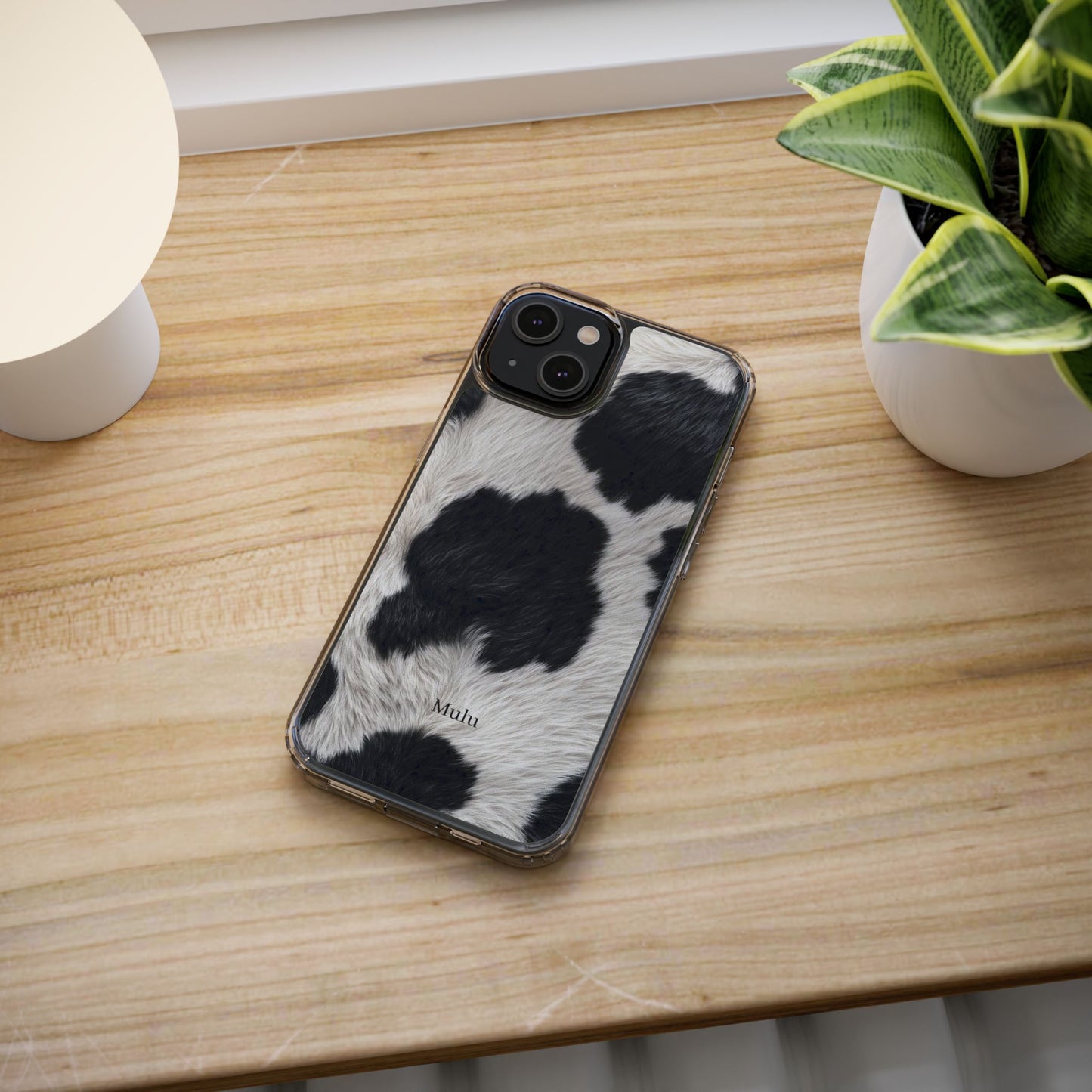 Cow Print Clear Impact Phone Case — Faux Fur Black & White Protection