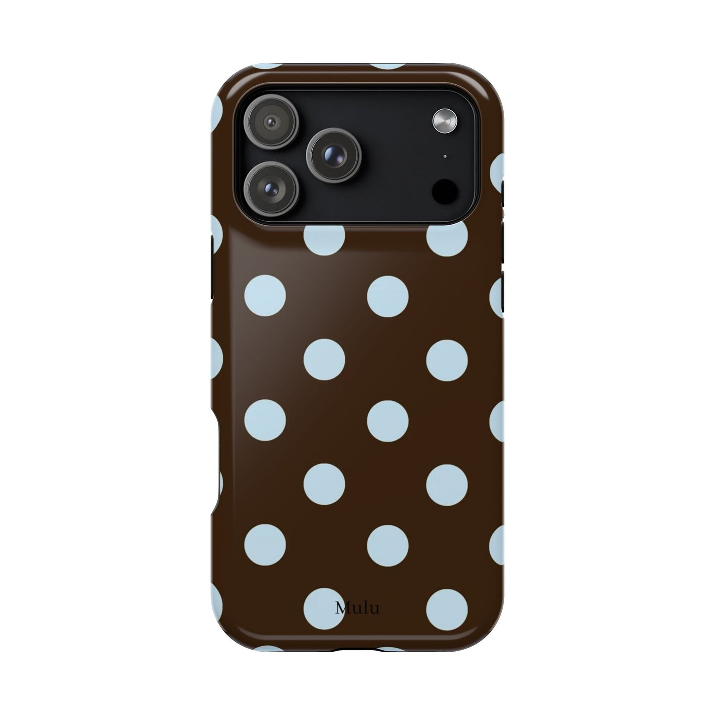 Polka Dot Magnetic Phone Case — Brown with Light Blue Dots, Impact-Resistant