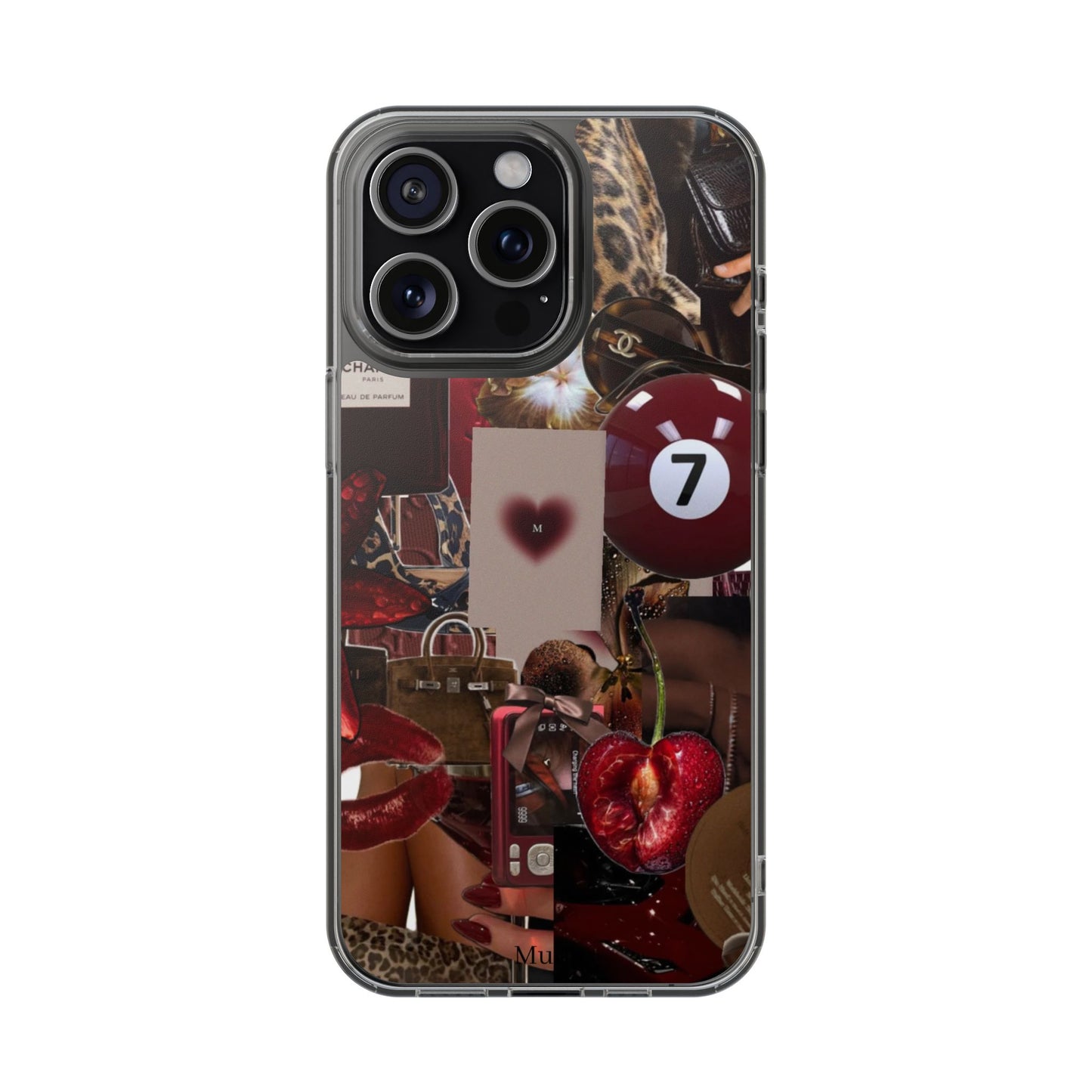Clear Impact-Resistant Phone Case — Retro Cherry Collage Design