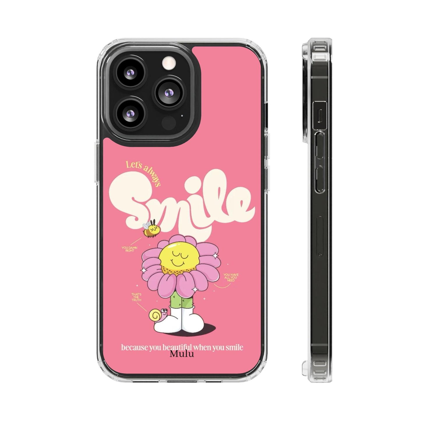 Clear Impact-Resistant Phone Case — Pink 'Smile' Flower Design