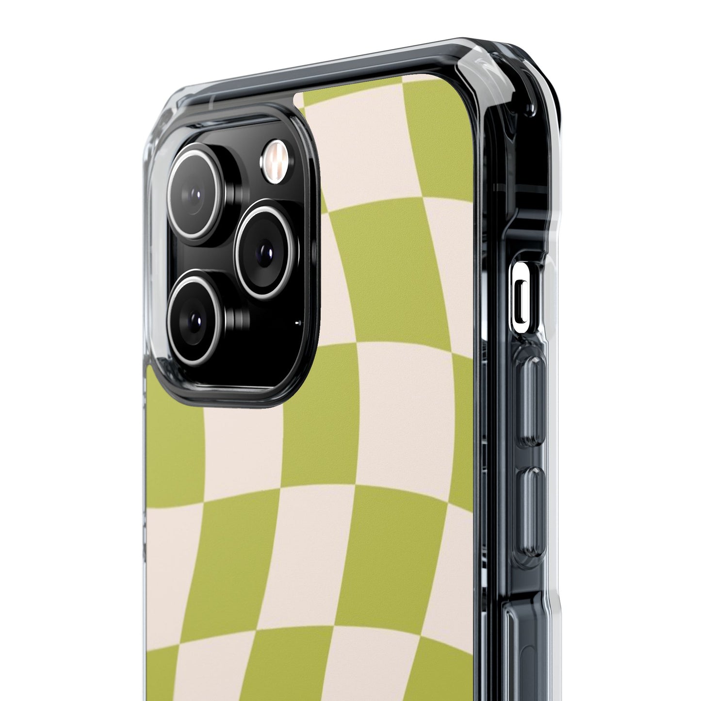 Clear Magnetic Phone Case — Olive Retro Check Pattern