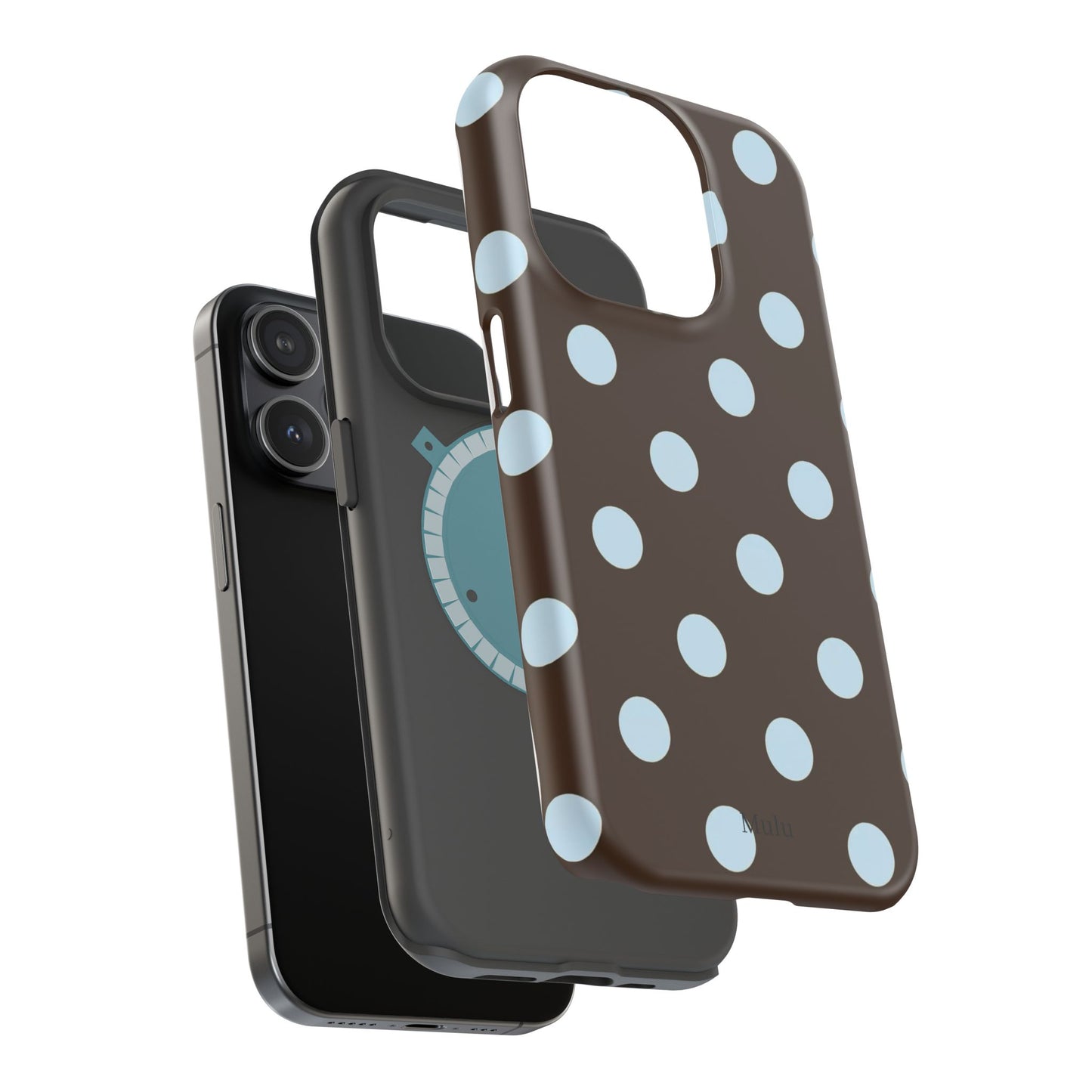 Polka Dot Magnetic Phone Case — Brown with Light Blue Dots, Impact-Resistant