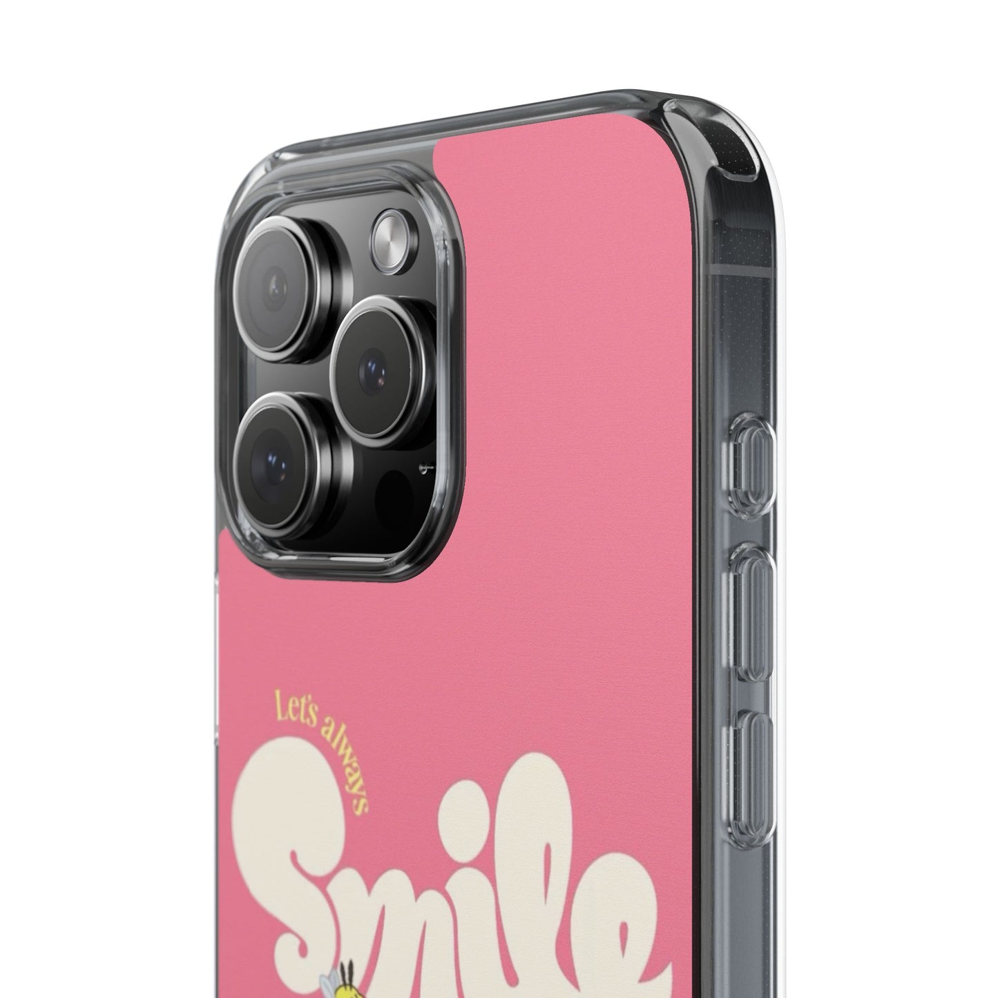 Clear Impact-Resistant Phone Case — Pink 'Smile' Flower Design