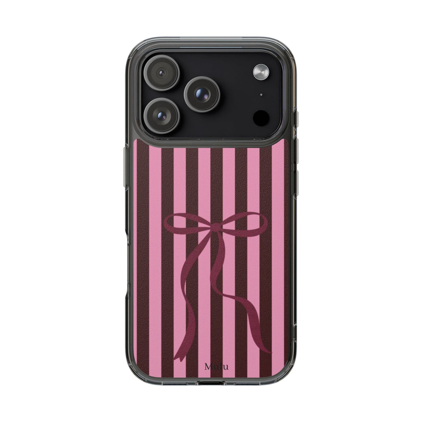 Pink Striped Ribbon Clear Impact-Resistant Phone Case