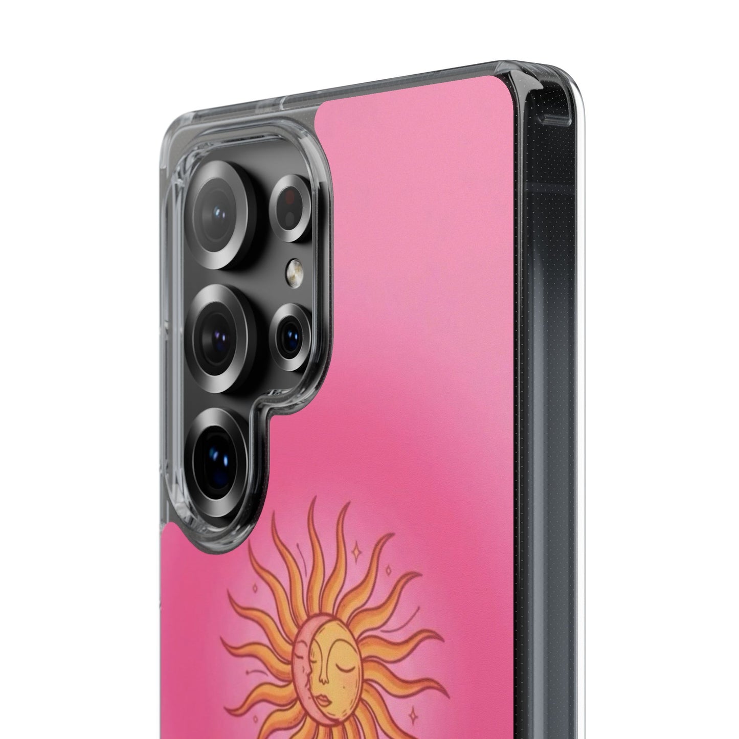 Pink Sun Phone Case — Radiant Sunburst Impact-Resistant Clear Case
