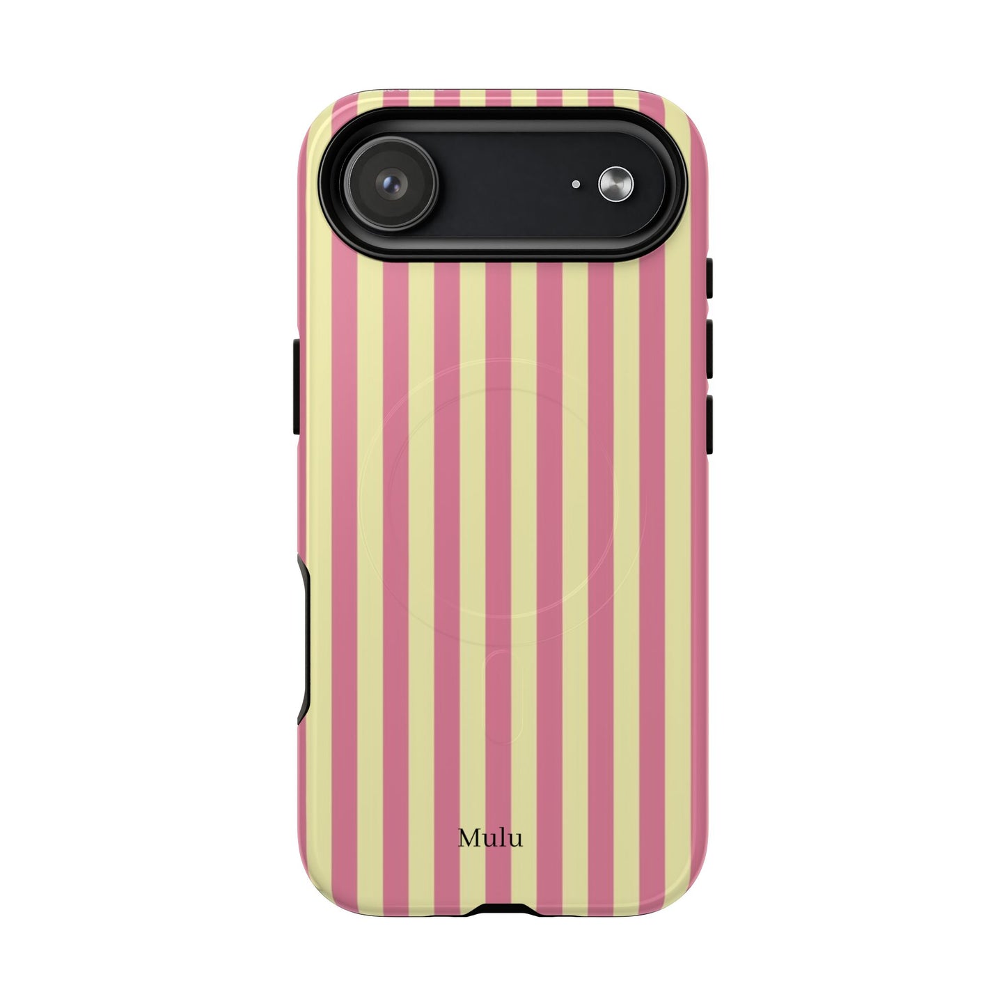 Striped Pink & Yellow Magnetic Tough Phone Case — Retro Pastel Protection