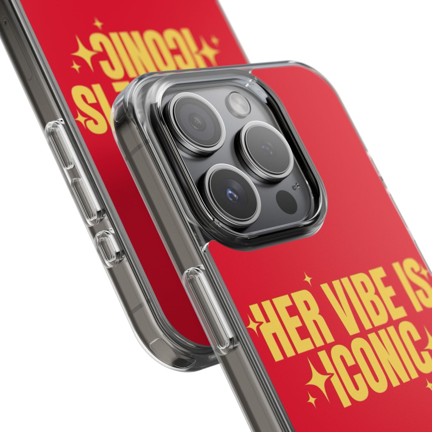 Clear Impact-Resistant Phone Case — "Her Vibe Is Iconic" Red Protective Cover
