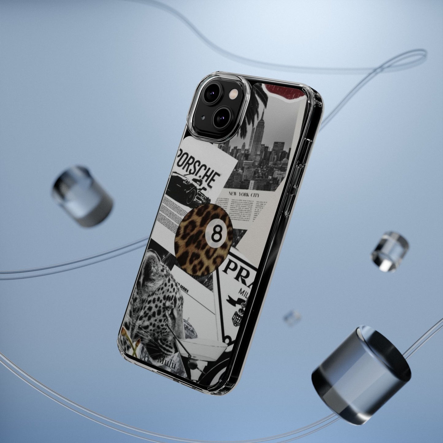 Clear Impact-Resistant Phone Case — Collage Luxury Leopard & Vintage Car Design