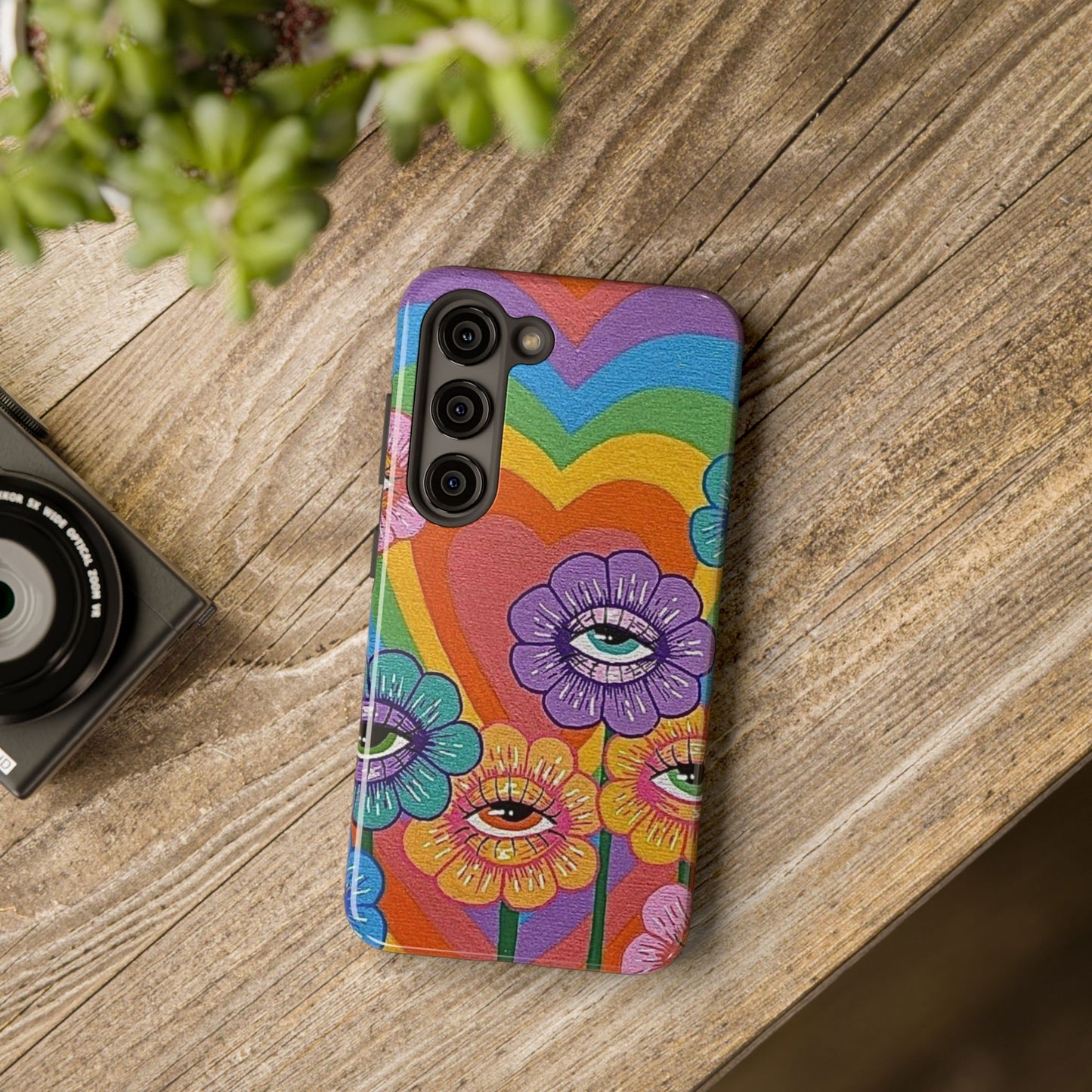 Psychedelic Eye Flower Tough Phone Case — Retro Rainbow Protective iPhone Cover