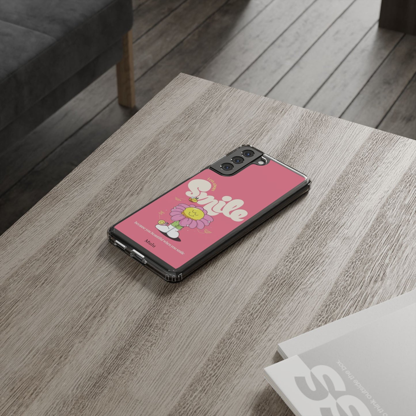Clear Impact-Resistant Phone Case — Pink 'Smile' Flower Design