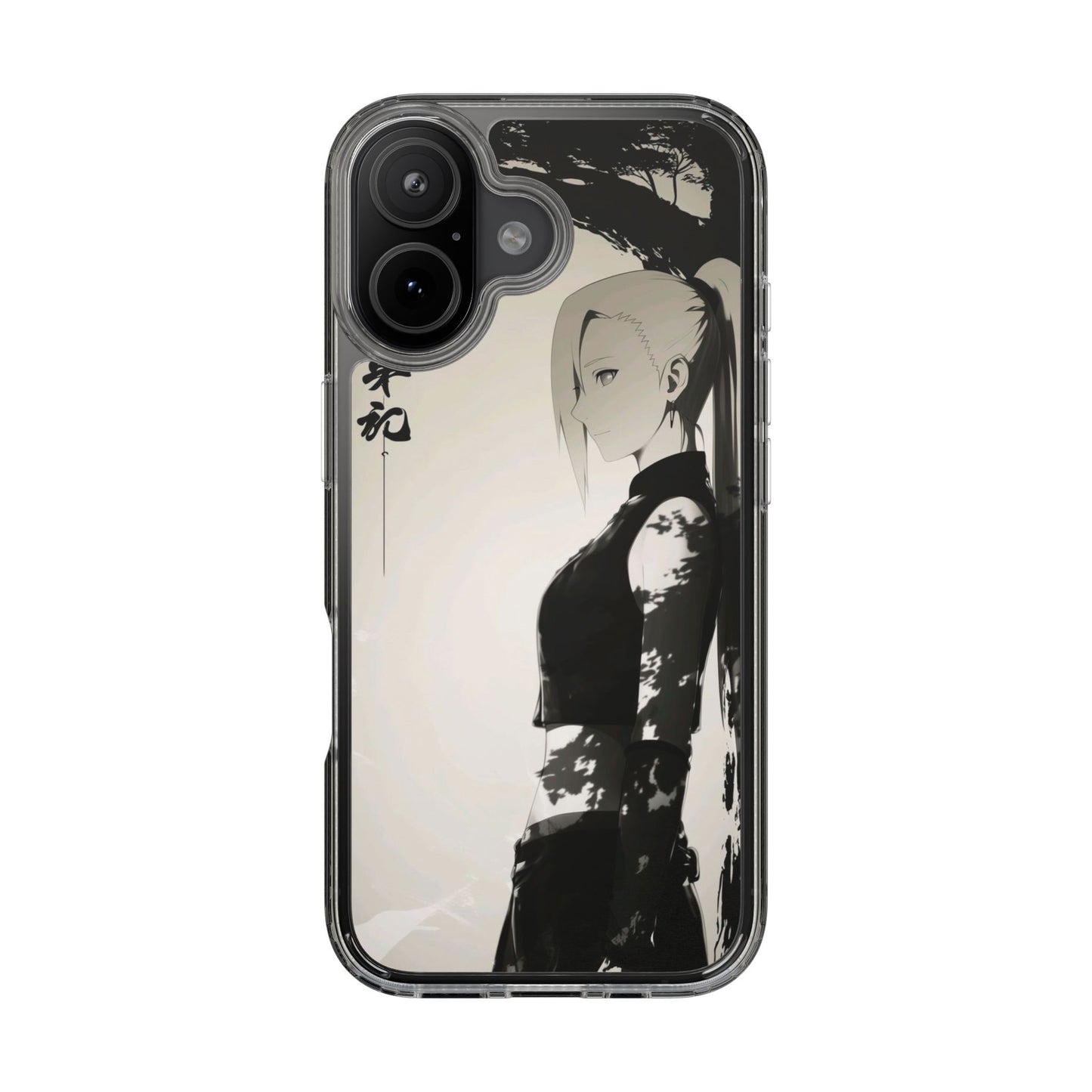 Anime Samurai Clear Phone Case — Monochrome Sumi-E Style