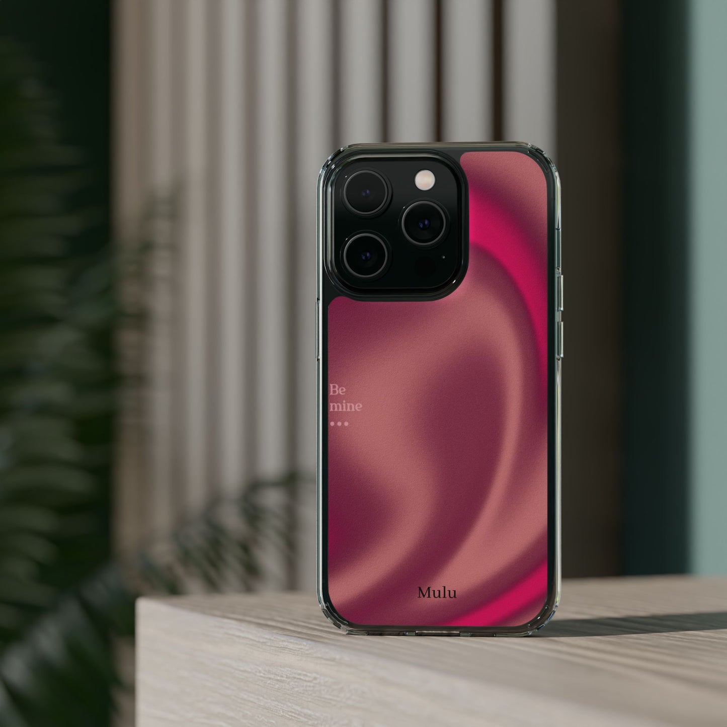 Clear Impact Phone Case — Pink Satin Swirl "Be mine" Design