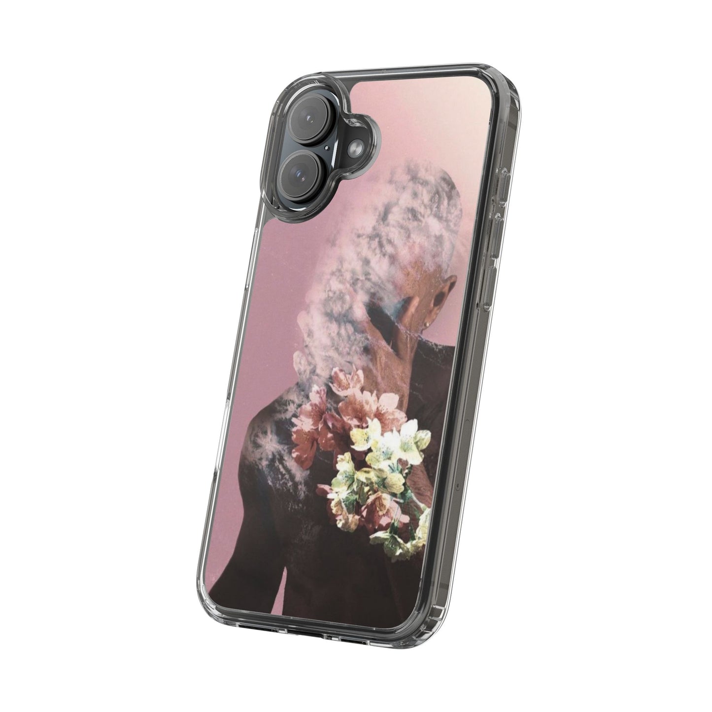 Clear Phone Case — Pink Floral Smoke Art iPhone Case