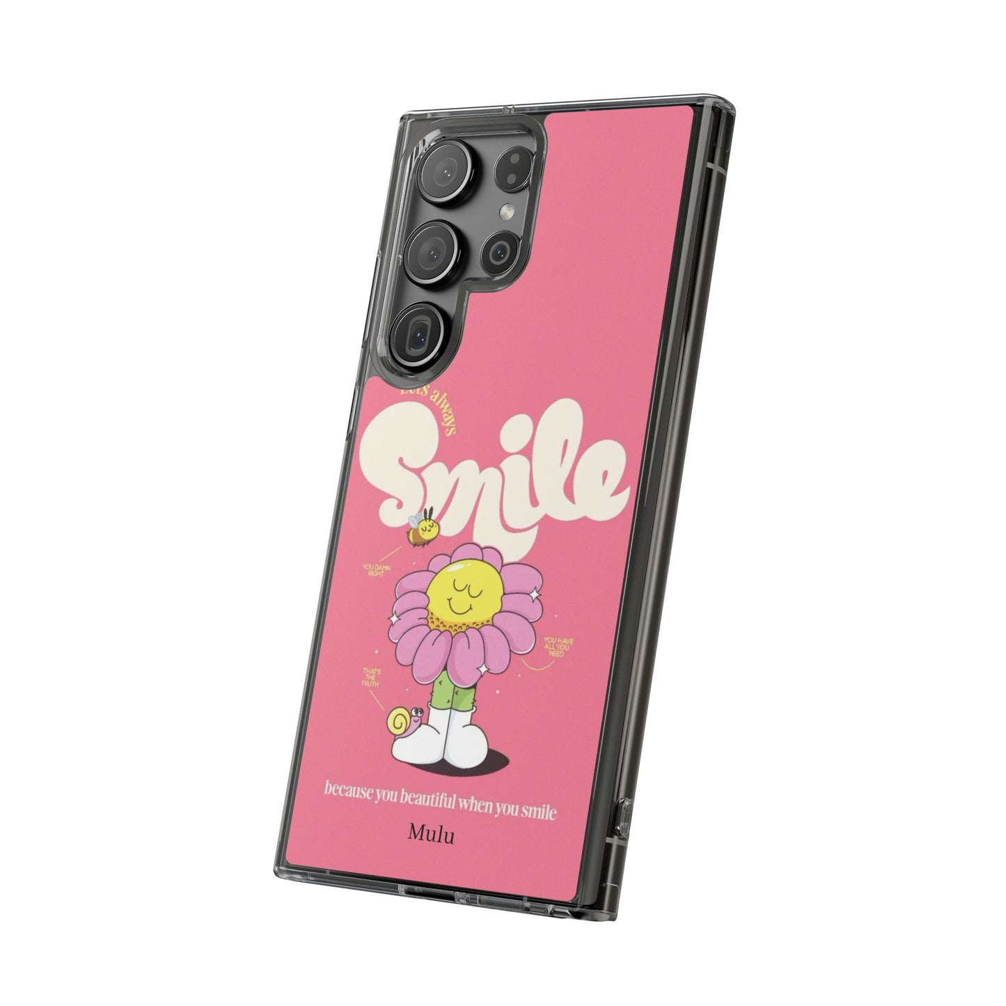Clear Impact-Resistant Phone Case — Pink 'Smile' Flower Design