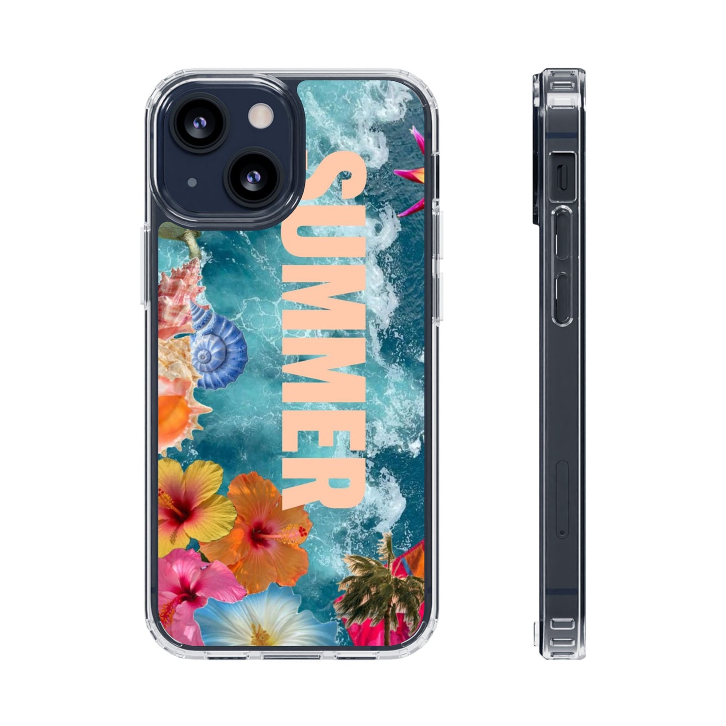 Summer Floral Clear Impact Phone Case — "SUMMER" Tropical Hibiscus Design
