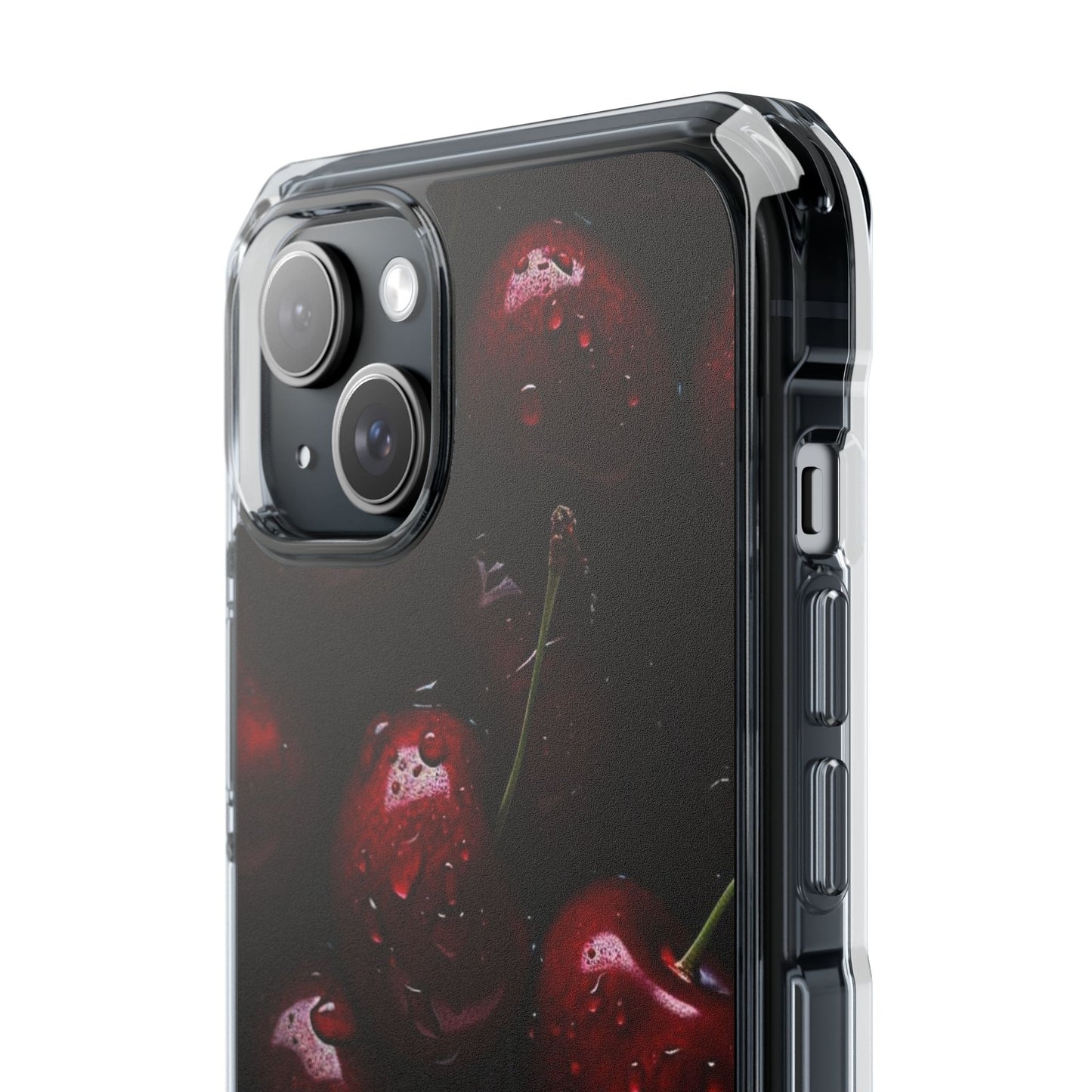 Cherry Pattern Clear Magnetic Phone Case — Dark Red Fruit Design
