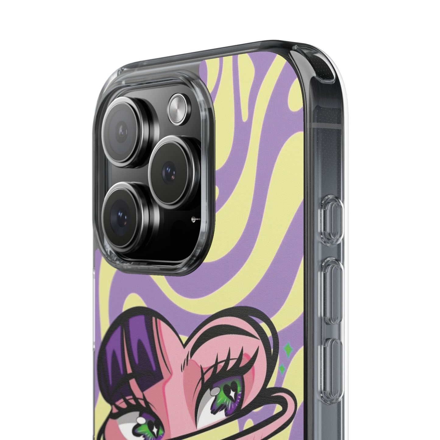 Clear Impact-Resistant Case — Retro Psychedelic Heart Face Design