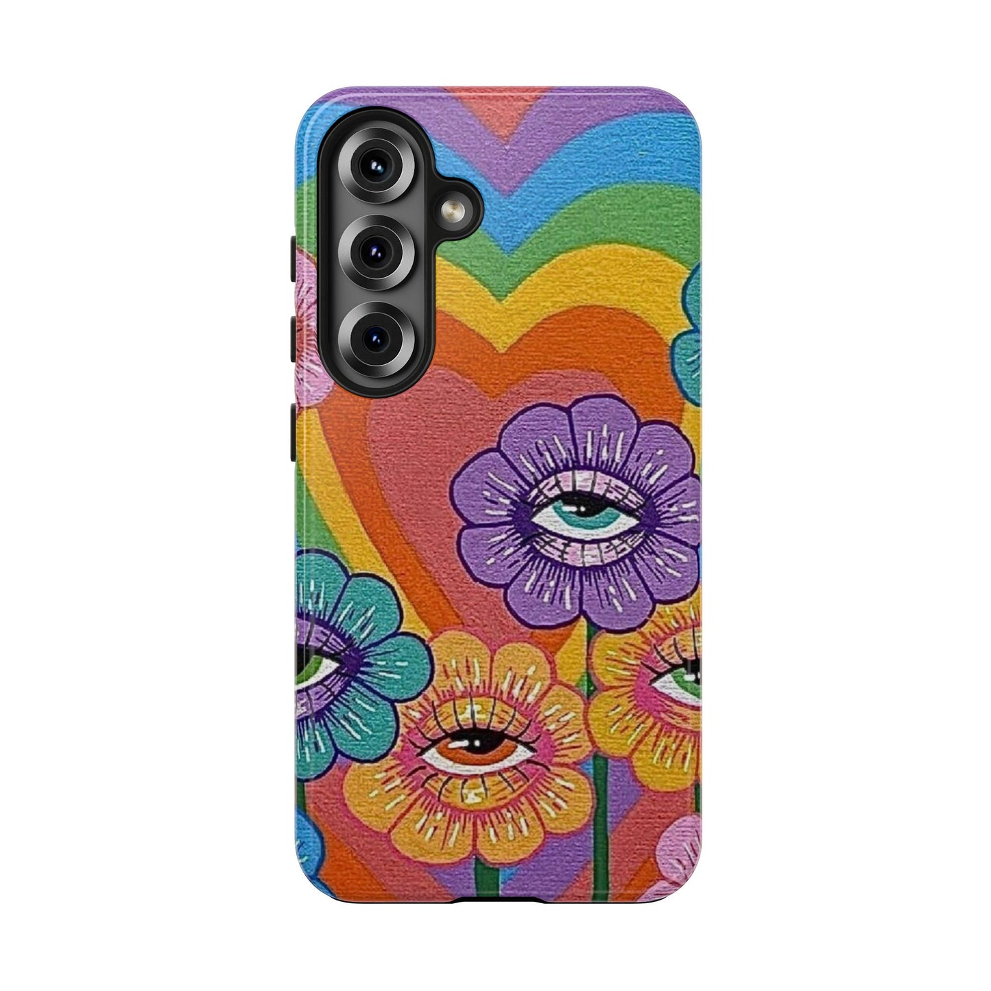 Psychedelic Eye Flower Tough Phone Case — Retro Rainbow Protective iPhone Cover
