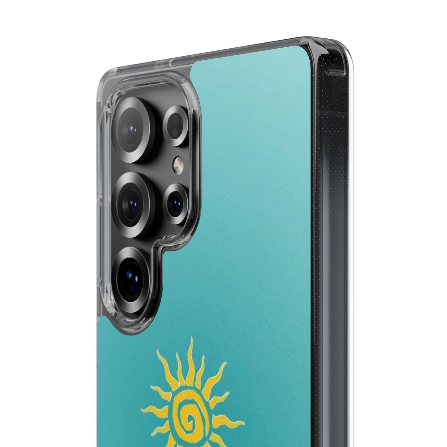 Clear Impact-Resistant Phone Case — Yellow Sun on Teal Gradient
