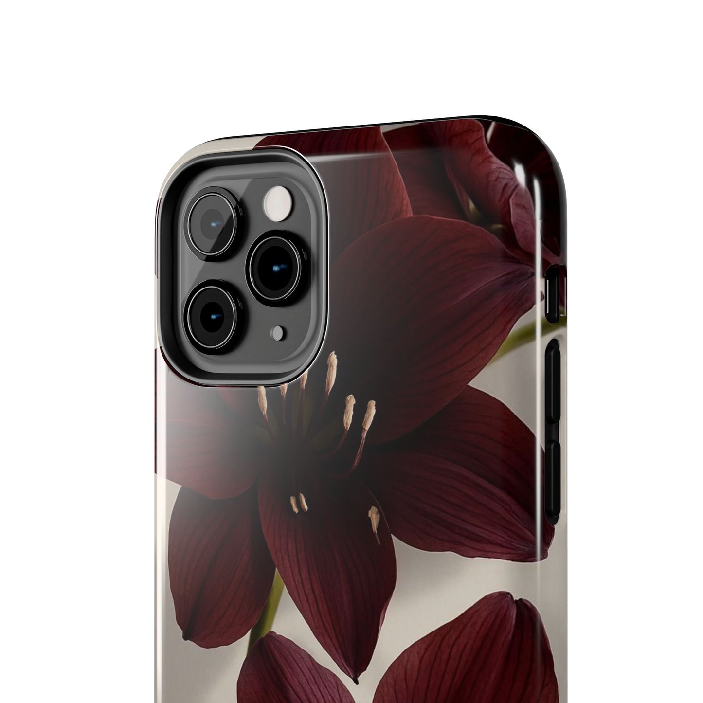 Amaryllis Noir Tough Phone Case — Dark Burgundy Floral Protective Cover