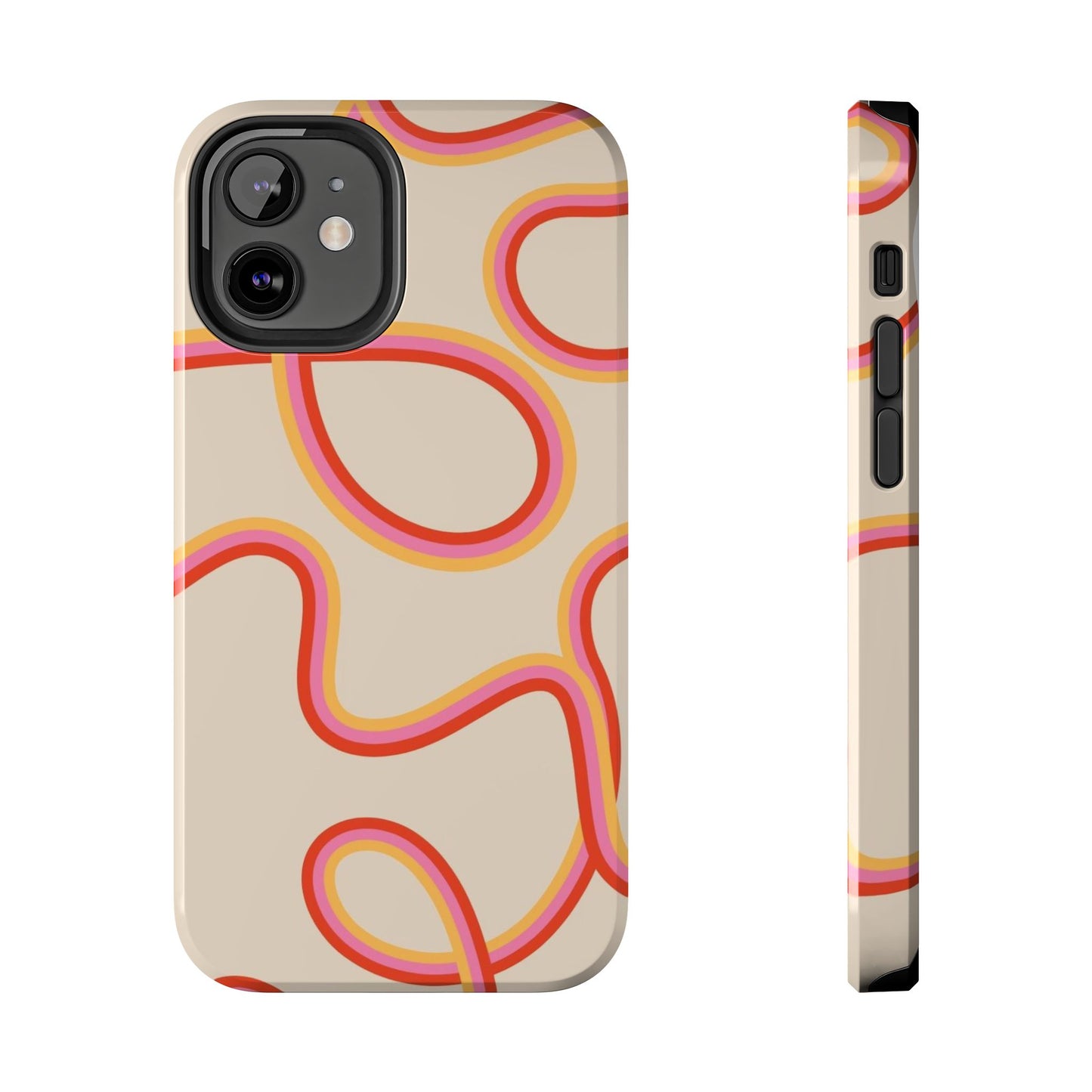 Retro Swirl Tough Phone Case — Beige Pink Orange Abstract Protection
