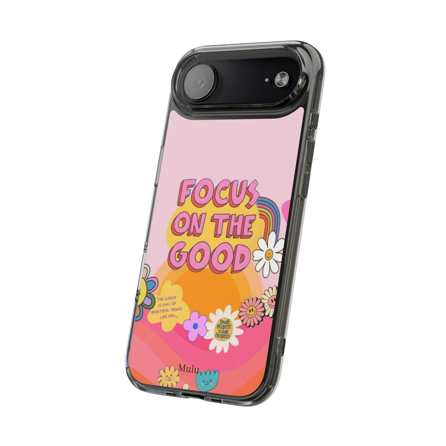 Clear Impact-Resistant Case — "Focus On The Good" Retro Floral Phone Cover