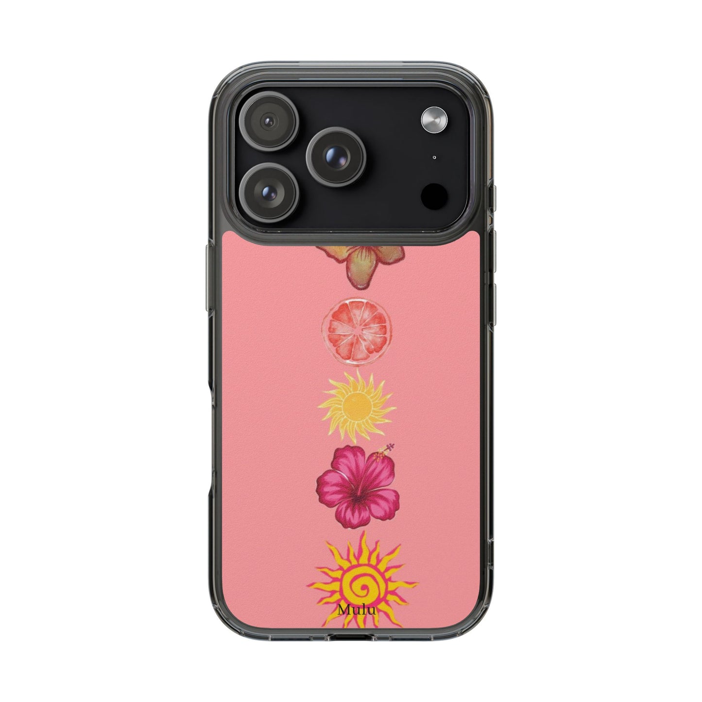 Clear Impact-Resistant Phone Case — Tropical Sun & Hibiscus Floral Design