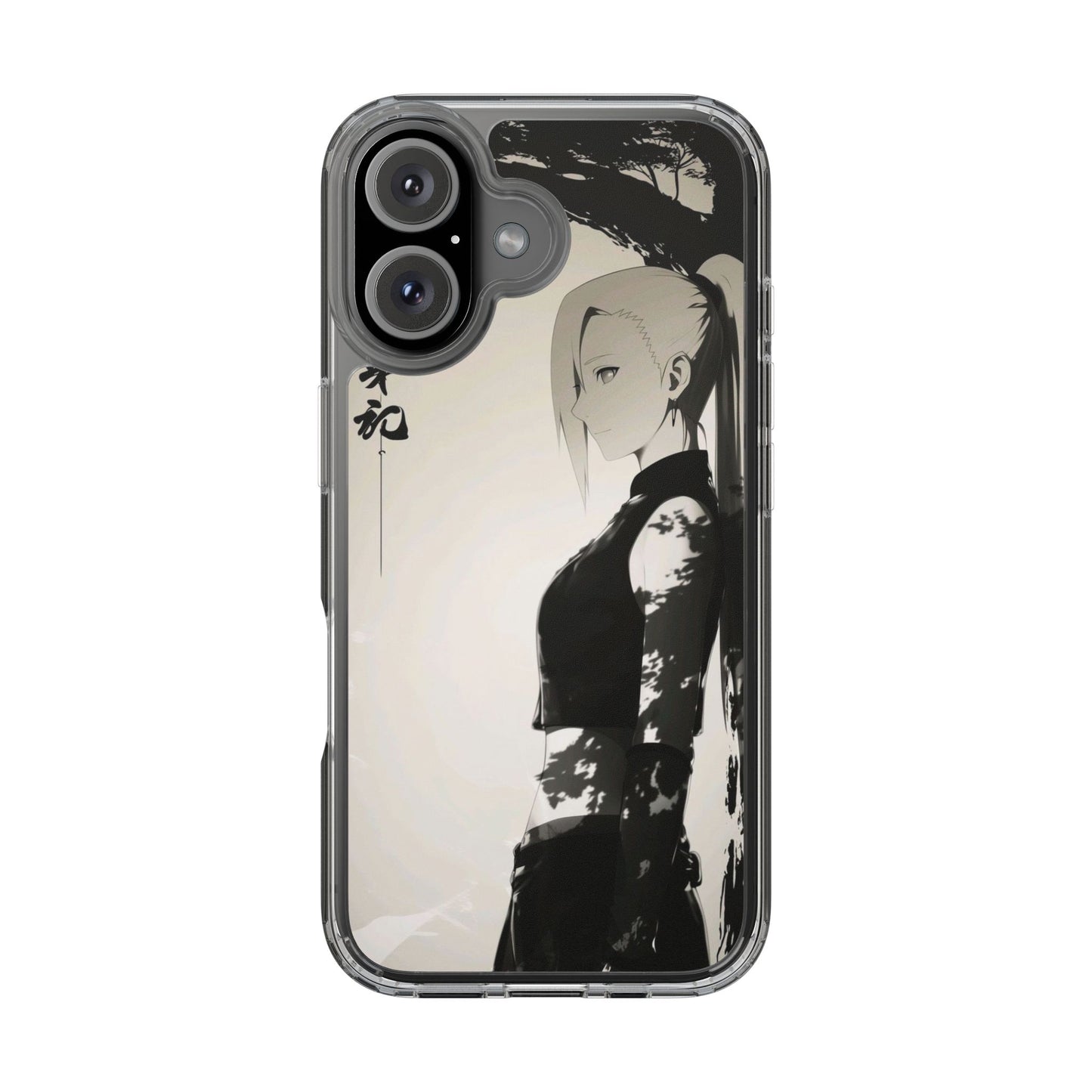 Anime Samurai Clear Phone Case — Monochrome Sumi-E Style
