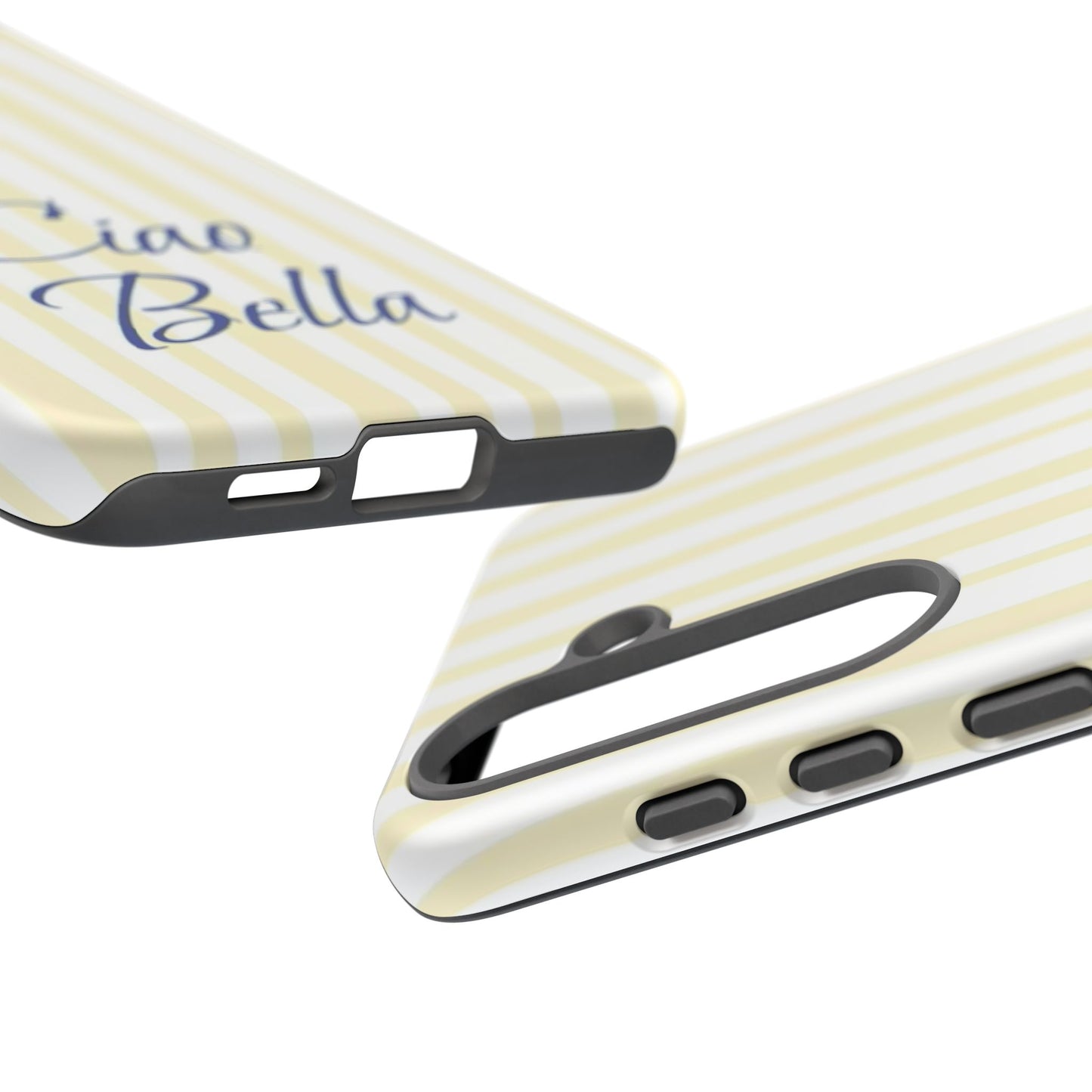 Ciao Bella Phone Case – Striped Elegant Italian Script Protective Cover