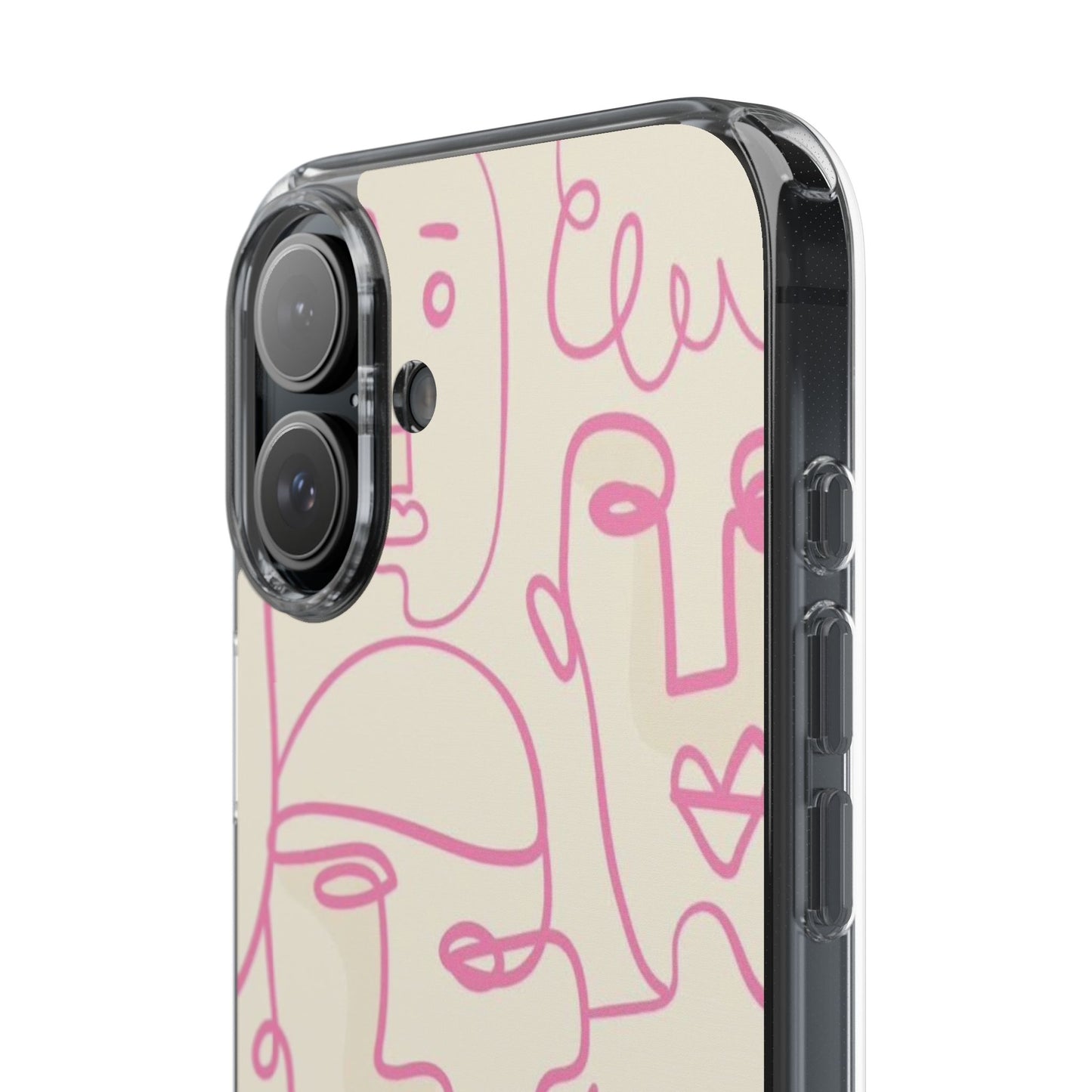 Clear Impact-Resistant Phone Case — Pink Minimalist Line Faces Design