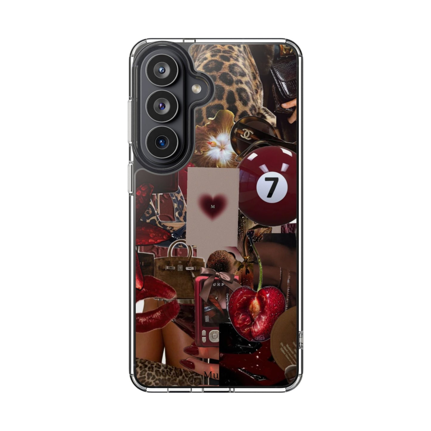 Clear Impact-Resistant Phone Case — Retro Cherry Collage Design