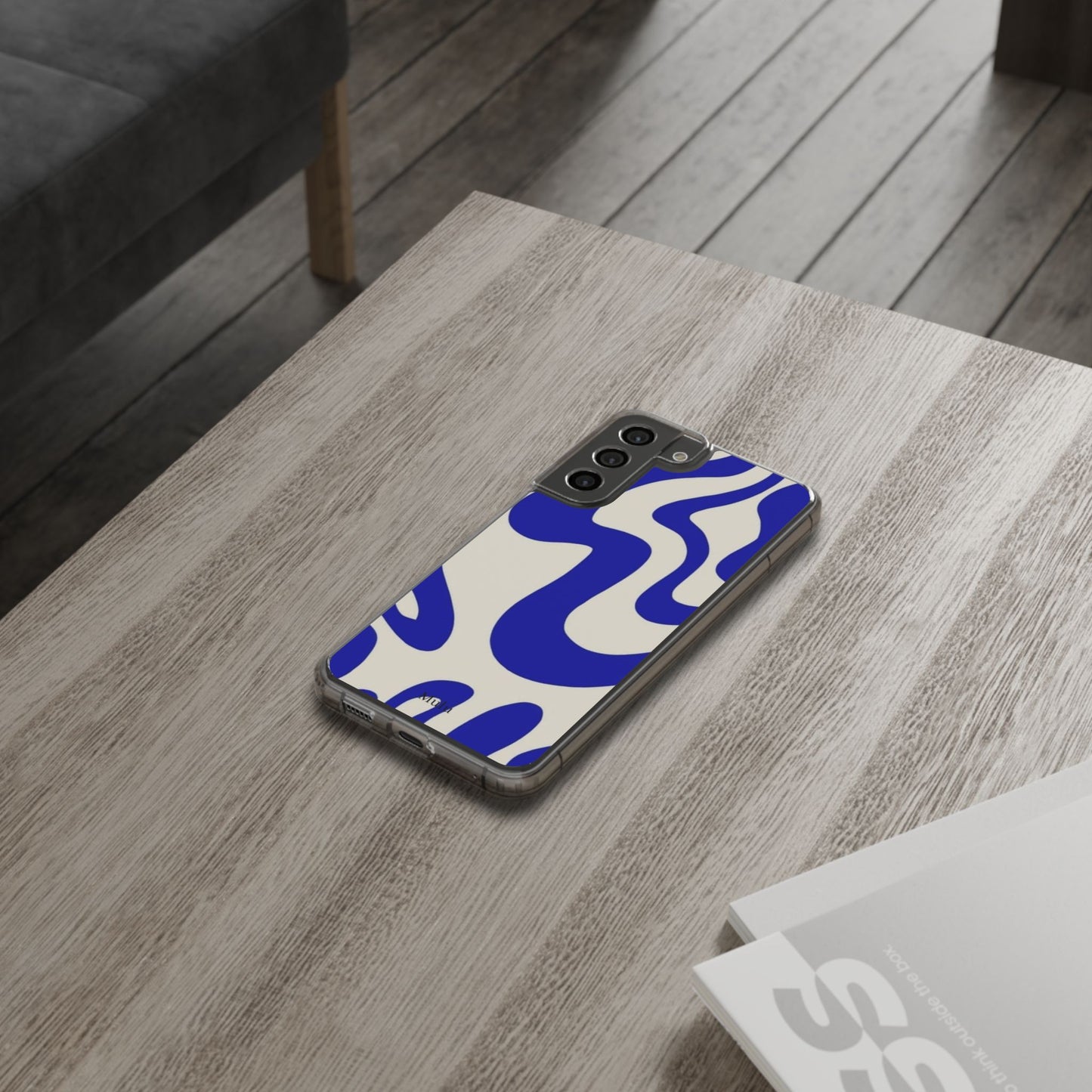 Clear Impact-Resistant Case — Blue Abstract Wavy Pattern