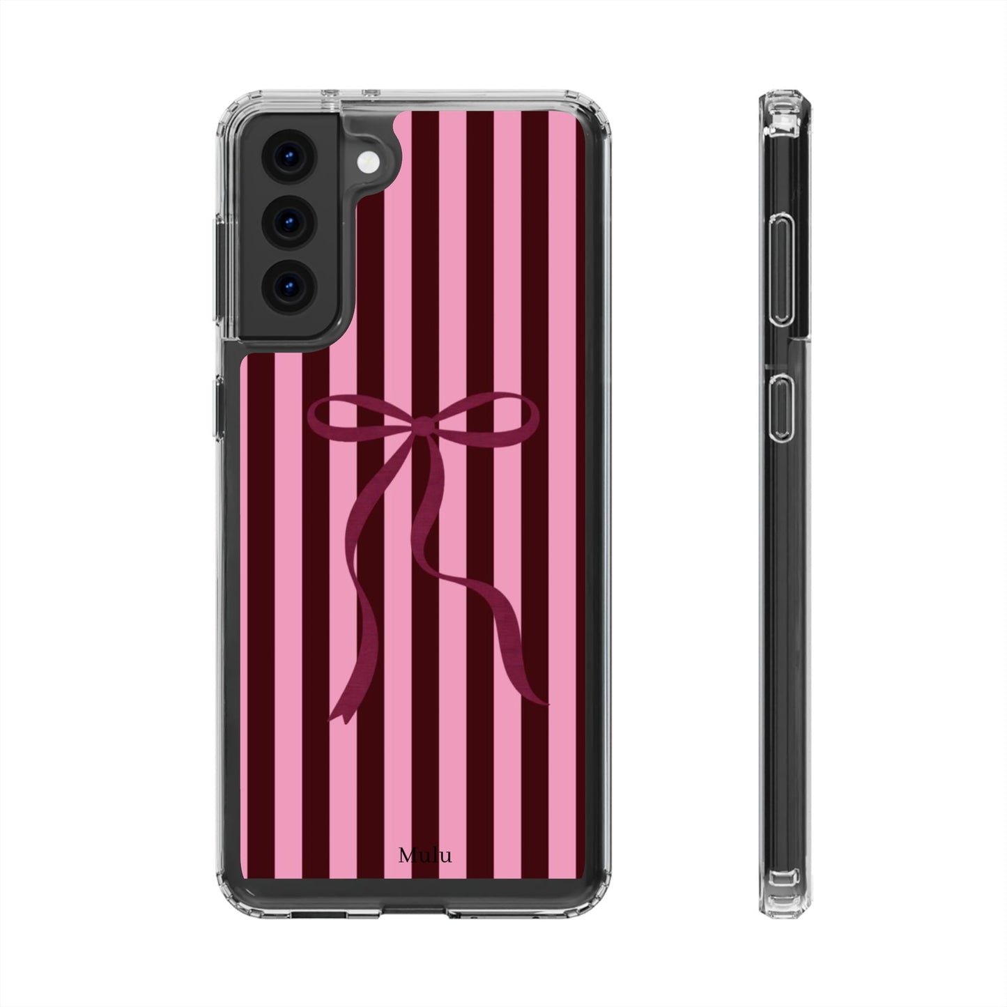 Pink Striped Ribbon Clear Impact-Resistant Phone Case