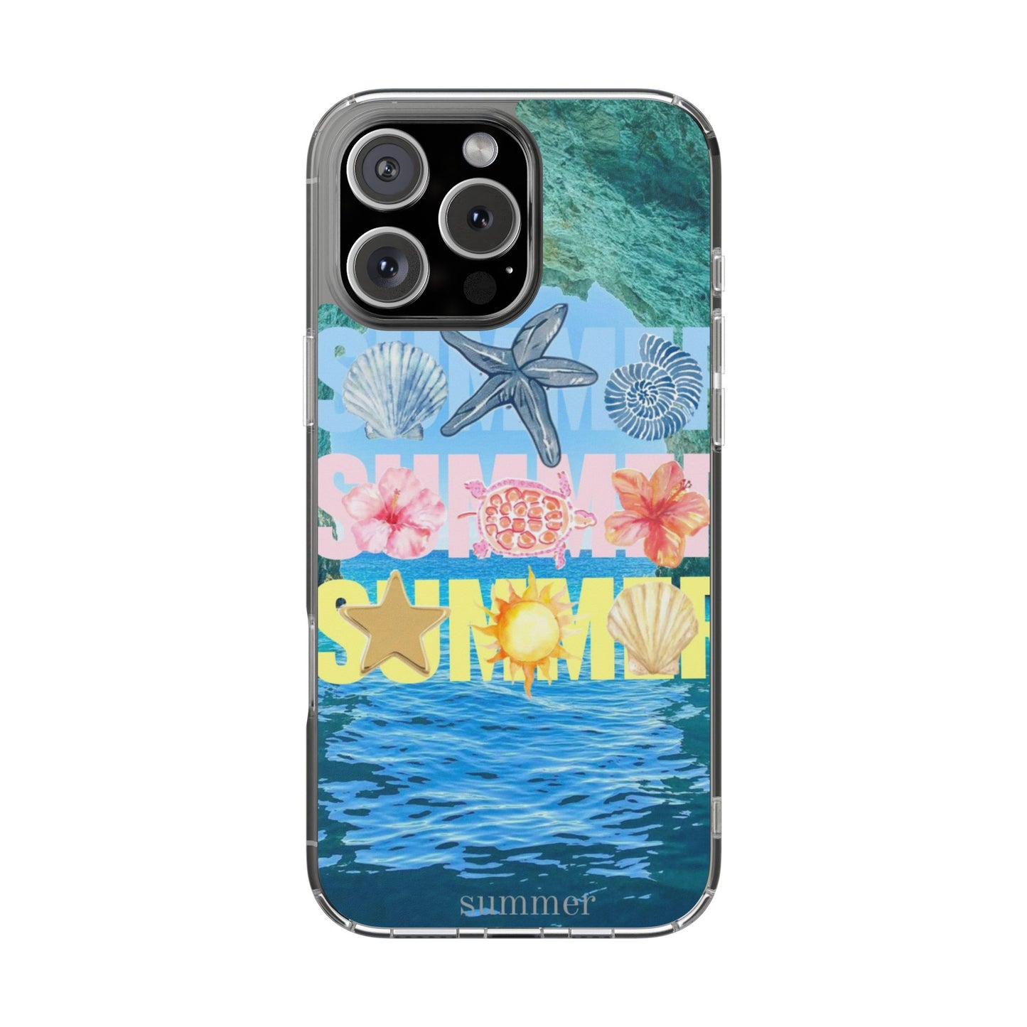 Clear Summer Beach Phone Case — Impact‑Resistant Tropical Design