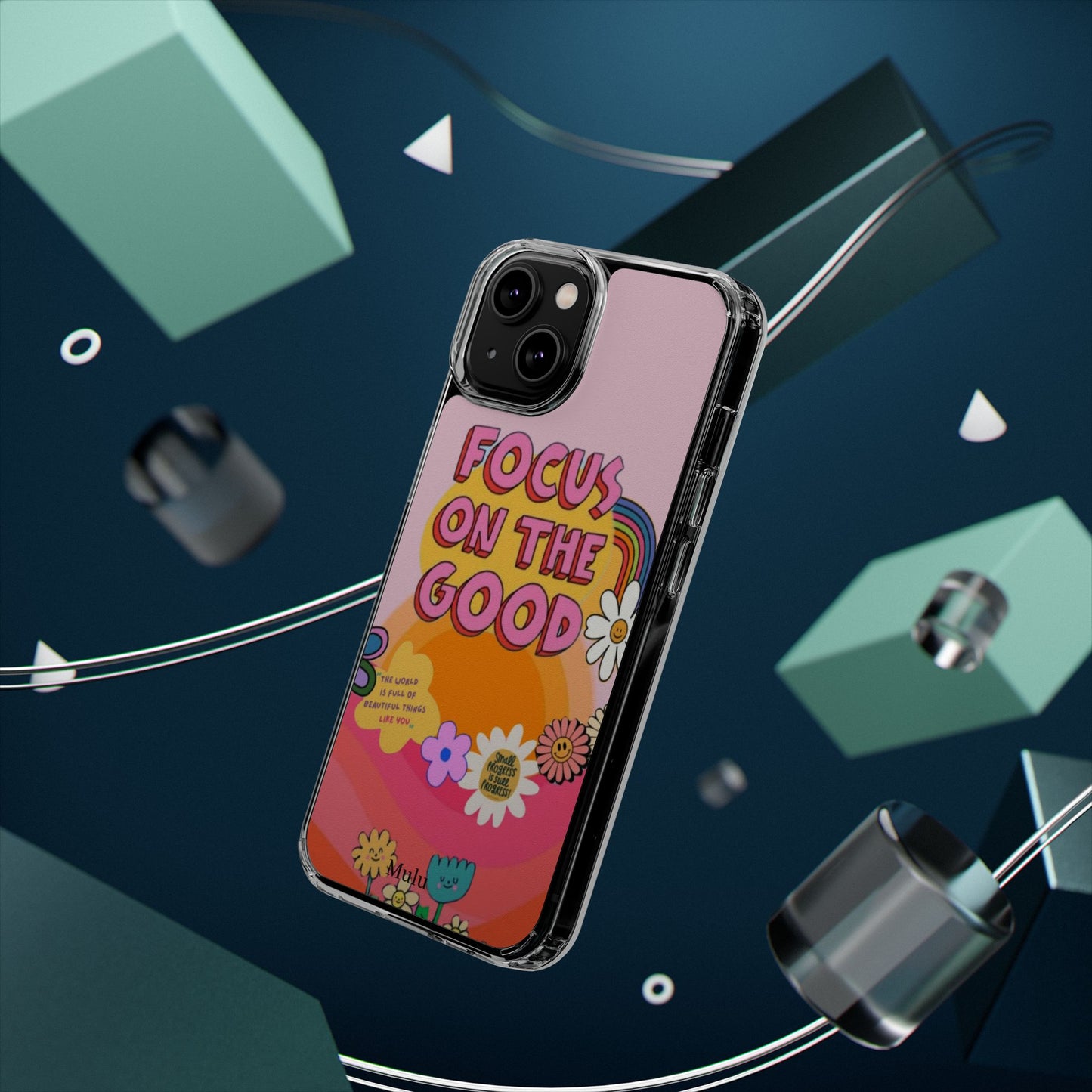 Clear Impact-Resistant Case — "Focus On The Good" Retro Floral Phone Cover
